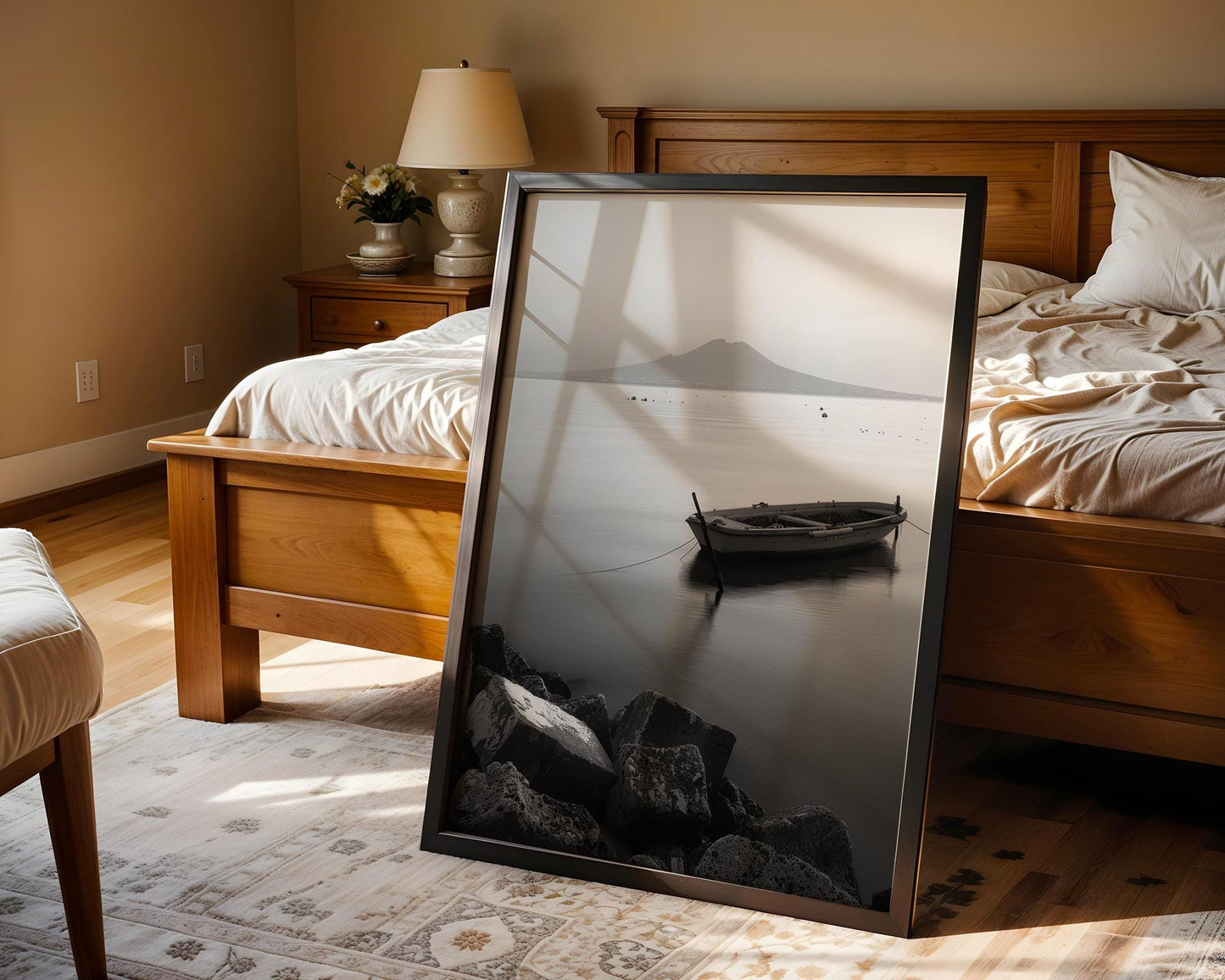 World Landmark | Naples Italy Photography | Mount Vesuvius, Boat Black and White Print