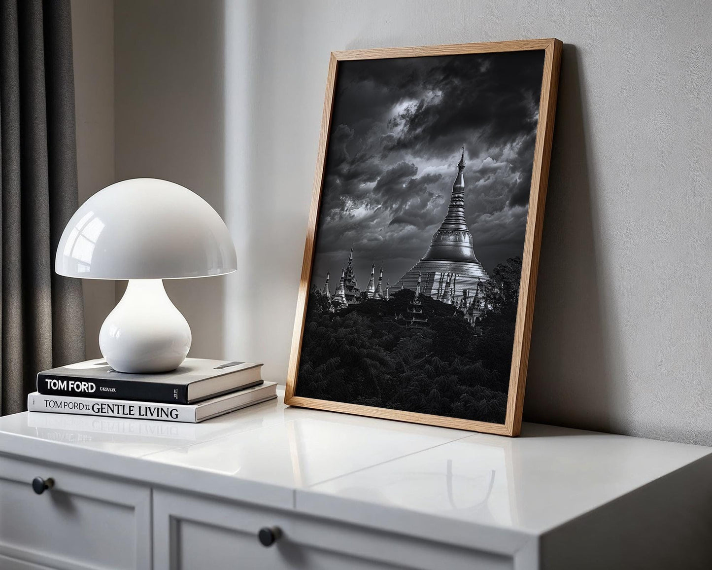 World Landmark | Shwedagon Pagoda Print | Yangon, Myanmar Black & White Photography wall art print, minimalist black and white poster, modern Scandinavian wall decor, Monohaus