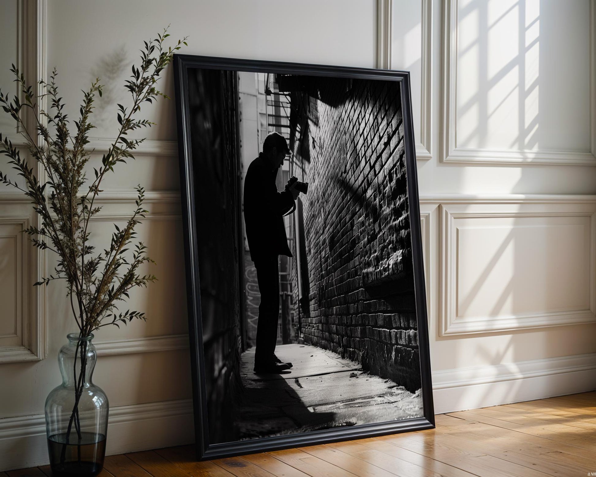 Urban Photography | Photographer Silhouette Minimal Black & White Street Scene black and white photo print, minimalist monochrome wall art poster for modern interiors, Monohaus