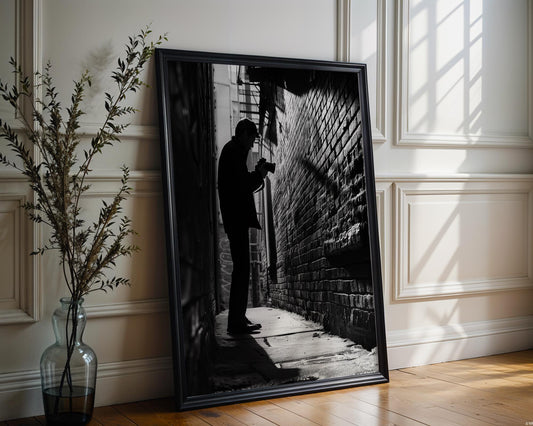 Urban Photography | Photographer Silhouette Minimal Black & White Street Scene black and white photo print, minimalist monochrome wall art poster for modern interiors, Monohaus