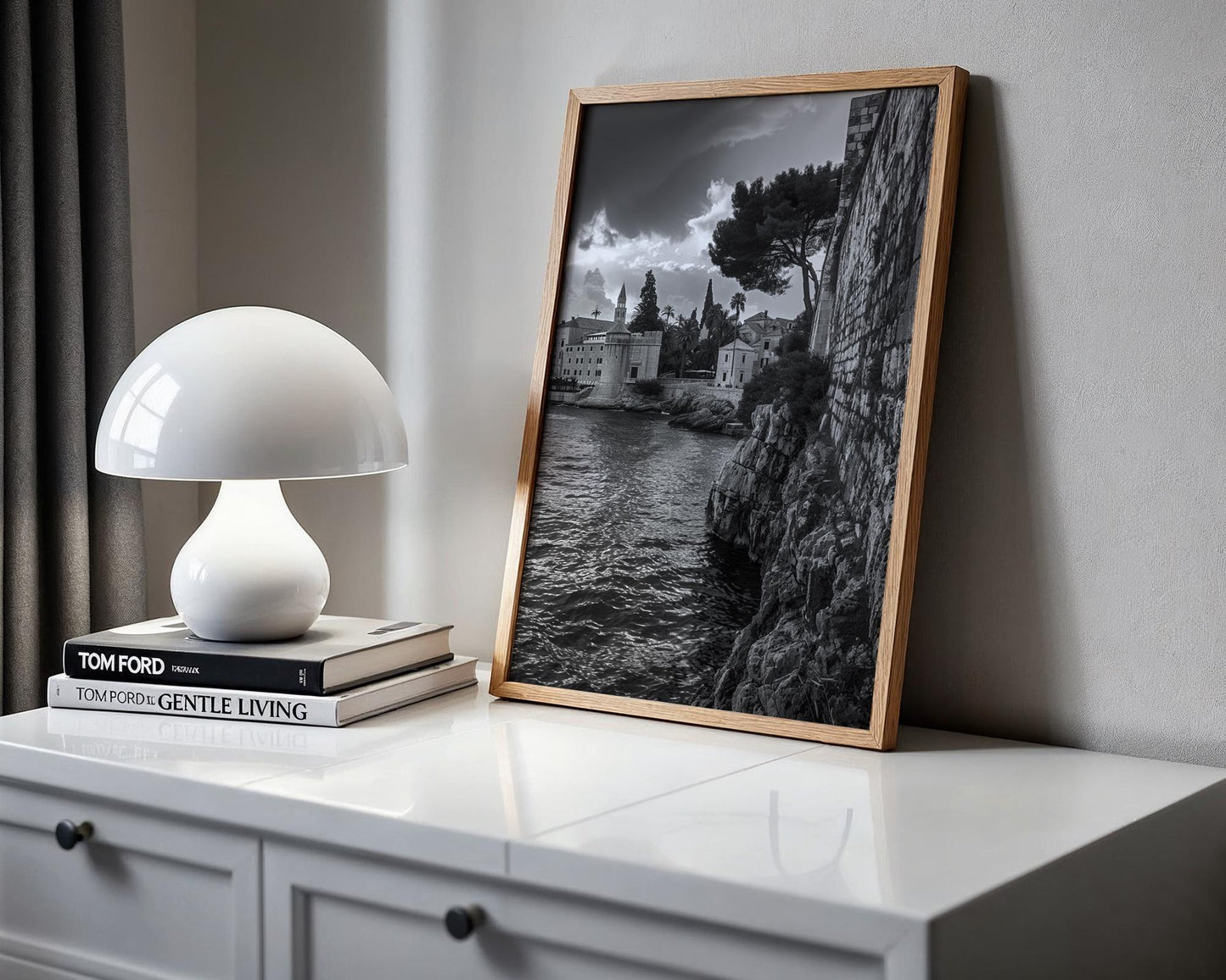 World Landmark | Dubrovnik City Walls Print | Black and White Croatia Travel Photography wall art print, black and white architectural poster, minimalist modern Scandinavian wall decor, Monohaus