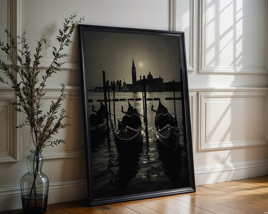 World Landmark | Venice Gondola Print | Black and White Italy Travel Photography wall art print, minimalist black and white poster, modern Scandinavian wall decor, Monohaus