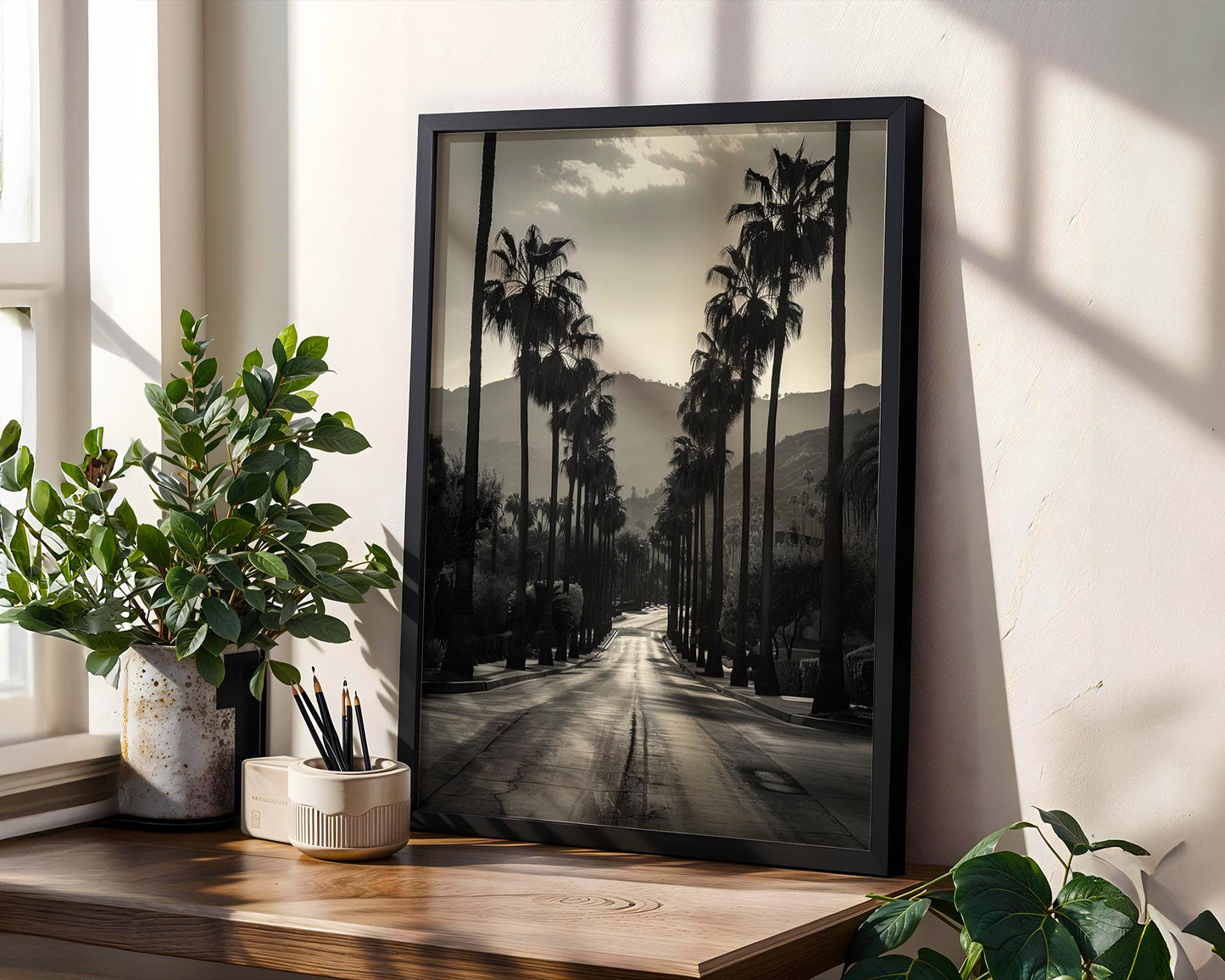 World Landmark | Beverly Hills Palm Trees Print | Minimalist Black and White Photography wall art print, minimalist black and white poster, modern Scandinavian wall decor, Monohaus