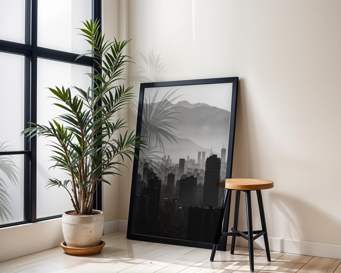 World Landmark | Santiago Chile Skyline Print | Andes Mountains Black and White Photography