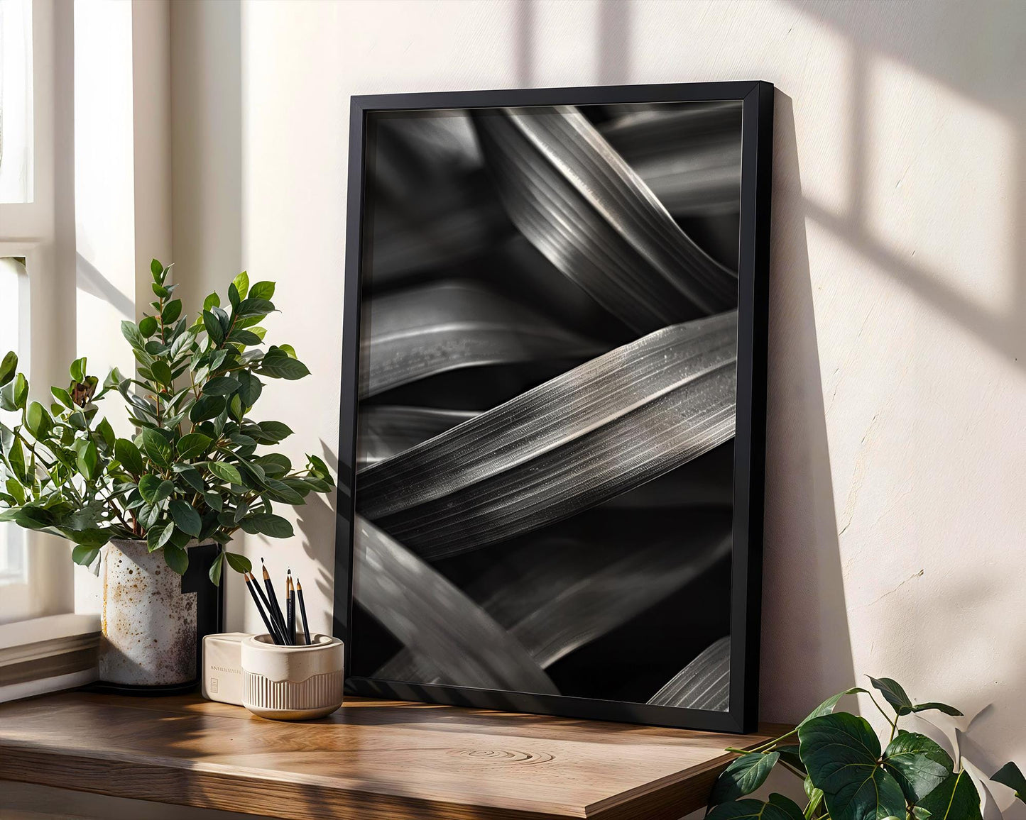 Botanical Photo | Abstract Leaf Macro Photography Print | Black & White Minimal abstract wall art print, geometric minimalist poster, modern Scandinavian decor, Monohaus