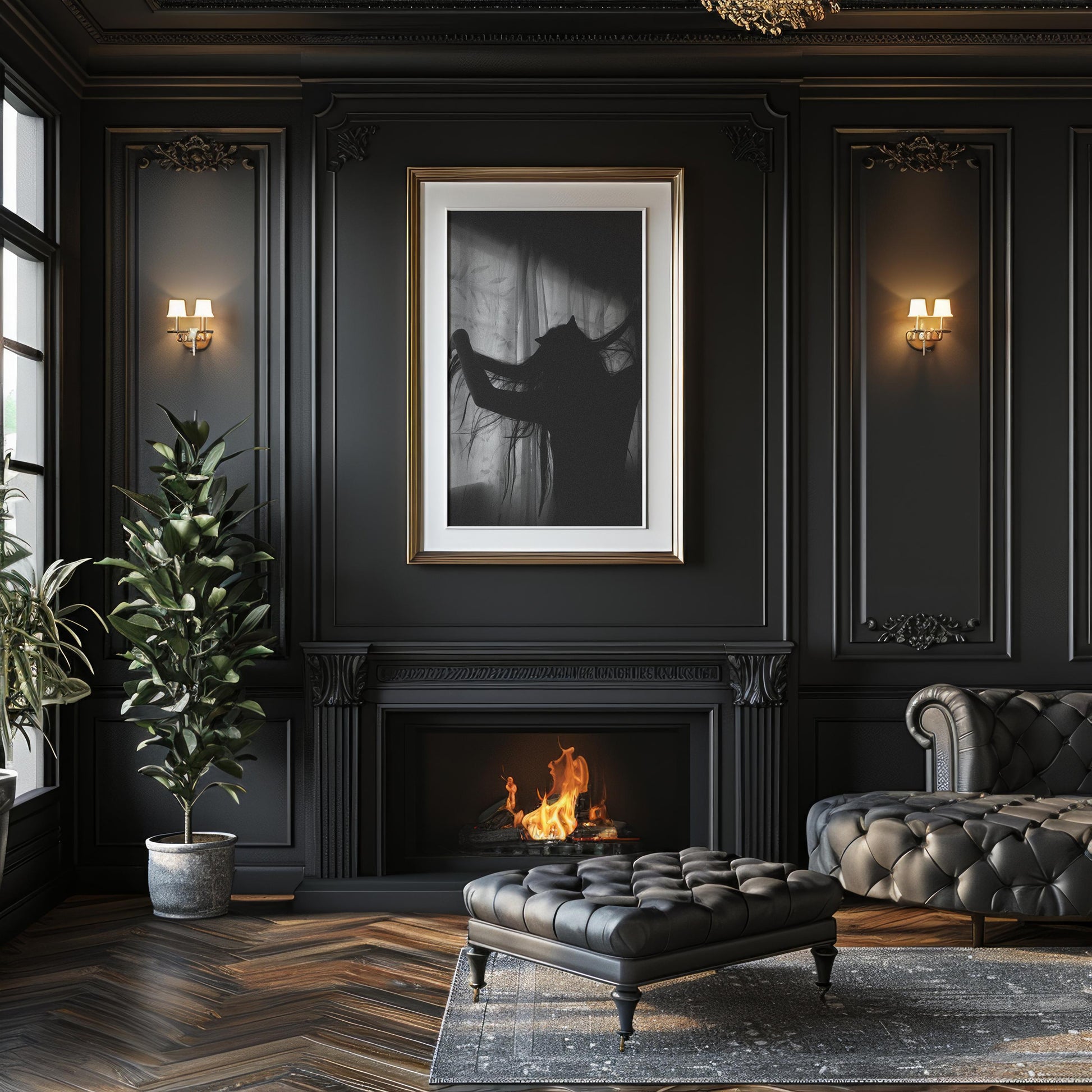 Designer Wall Art | Cat Girl Silhouette Print | Minimalist Gothic Home Decor wall art print, minimalist black and white poster, modern Scandinavian wall decor, Monohaus