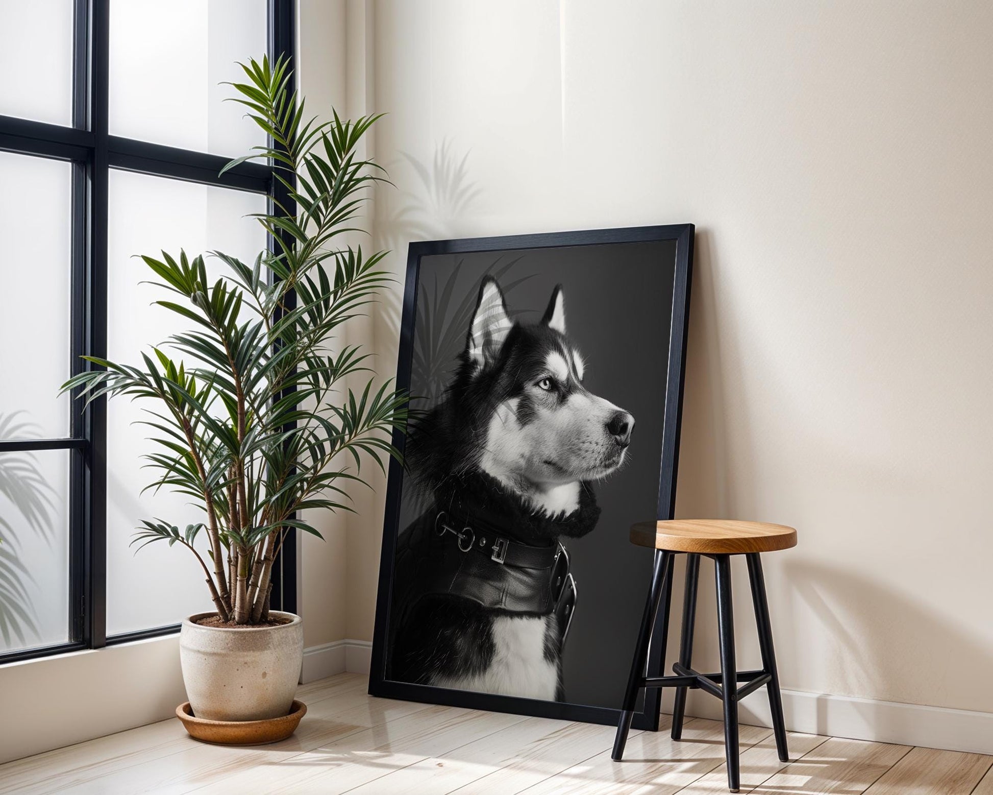 Husky Dog Portrait Print, Black and White Animal Wall Art, Modern Home Decor wall art print, minimalist black and white poster, modern Scandinavian wall decor, Monohaus