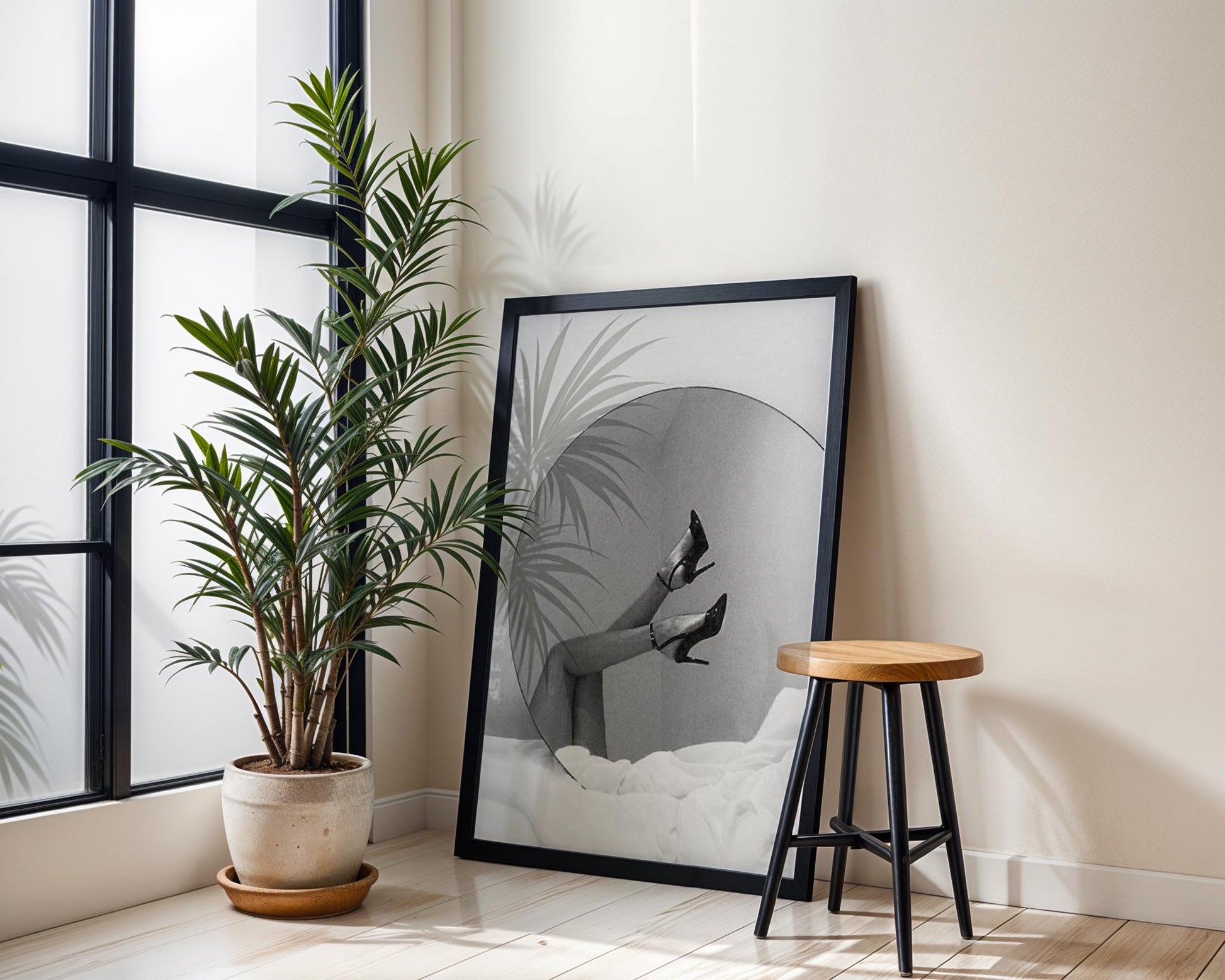 Designer Wall Art | Heels Reflection Print | Black and White Glamour Photography wall art print, minimalist black and white poster, modern Scandinavian wall decor, Monohaus