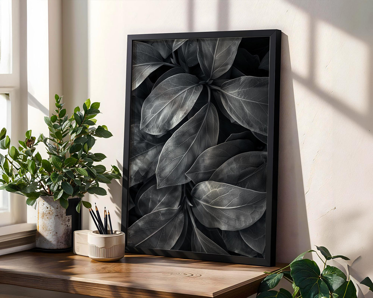 Botanical Photo | Dark  Leaves | Black and White Fine Art Photography | Minimal Nature Wall Art | Monochrome Home Decor | Modern Wall Print wall art print, minimalist black and white poster, modern Scandinavian wall decor, Monohaus