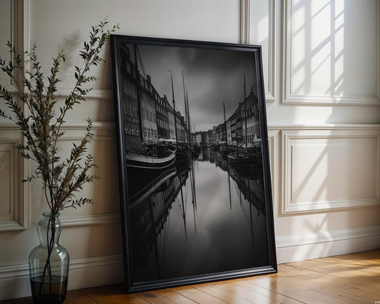 World Landmark | Copenhagen Nyhavn Canal Print | Black & White Scandinavian Wall Art wall art print, minimalist black and white poster, modern Scandinavian wall decor, Monohaus