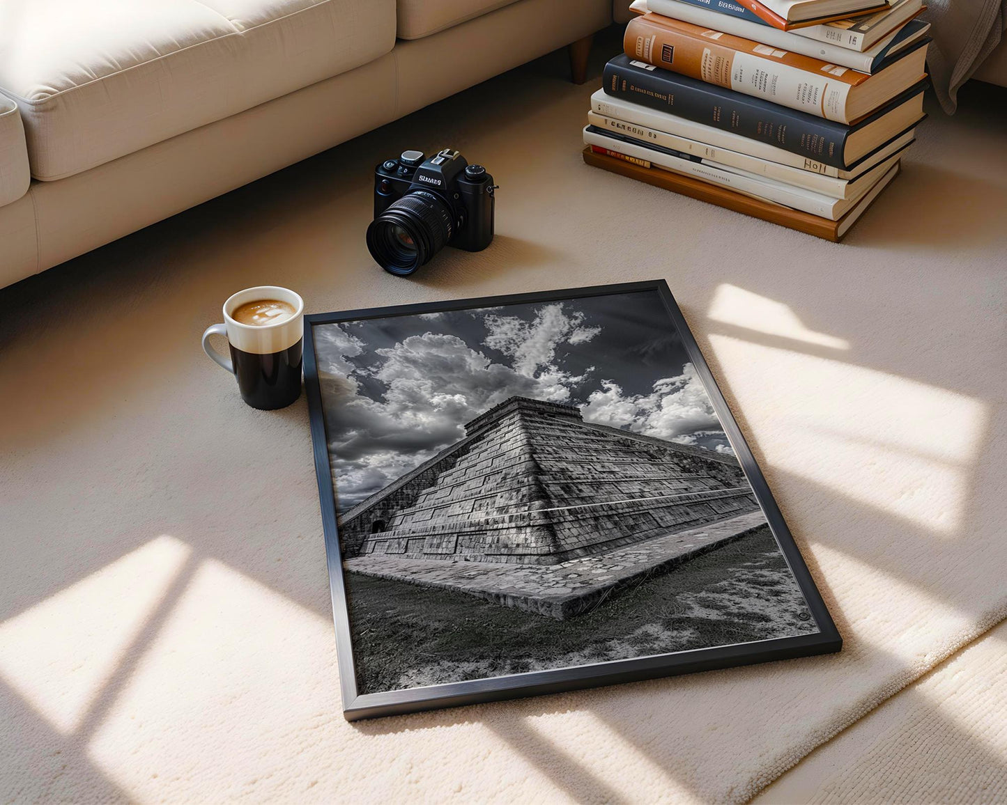 World Landmark | Chichen Itza Pyramid Photography Print | Black and White Mexico Wall Art