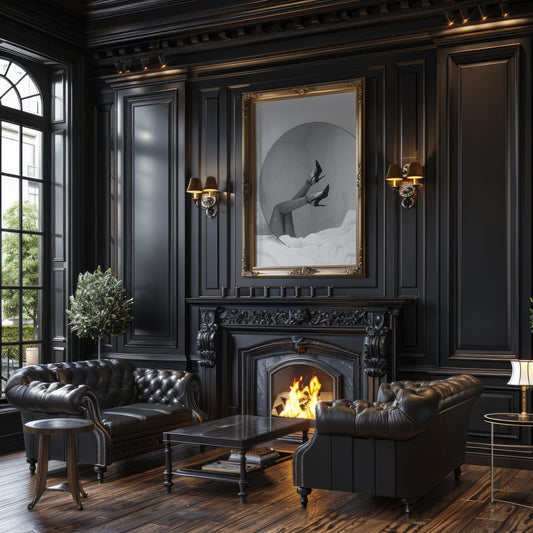 Designer Wall Art | Heels Reflection Print | Black and White Glamour Photography wall art print, minimalist black and white poster, modern Scandinavian wall decor, Monohaus