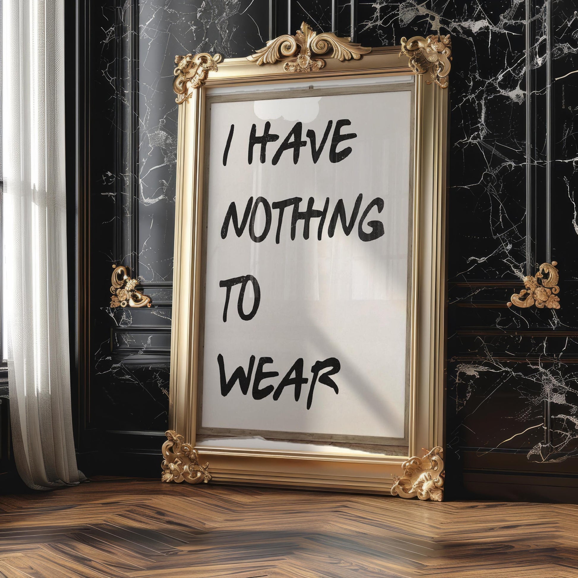 Designer Wall Art | I Have Nothing To Wear Print | Funny Quote, Minimalist Typography typography wall art print, minimalist black and white type poster, modern graphic design decor, Monohaus