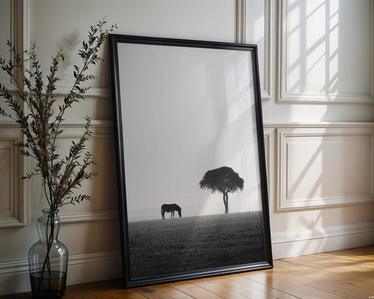 Wildlife Poster | Zebra and Acacia Tree Fine Art Print • Minimalist Safari Landscape wall art print, minimalist black and white poster, modern Scandinavian wall decor, Monohaus