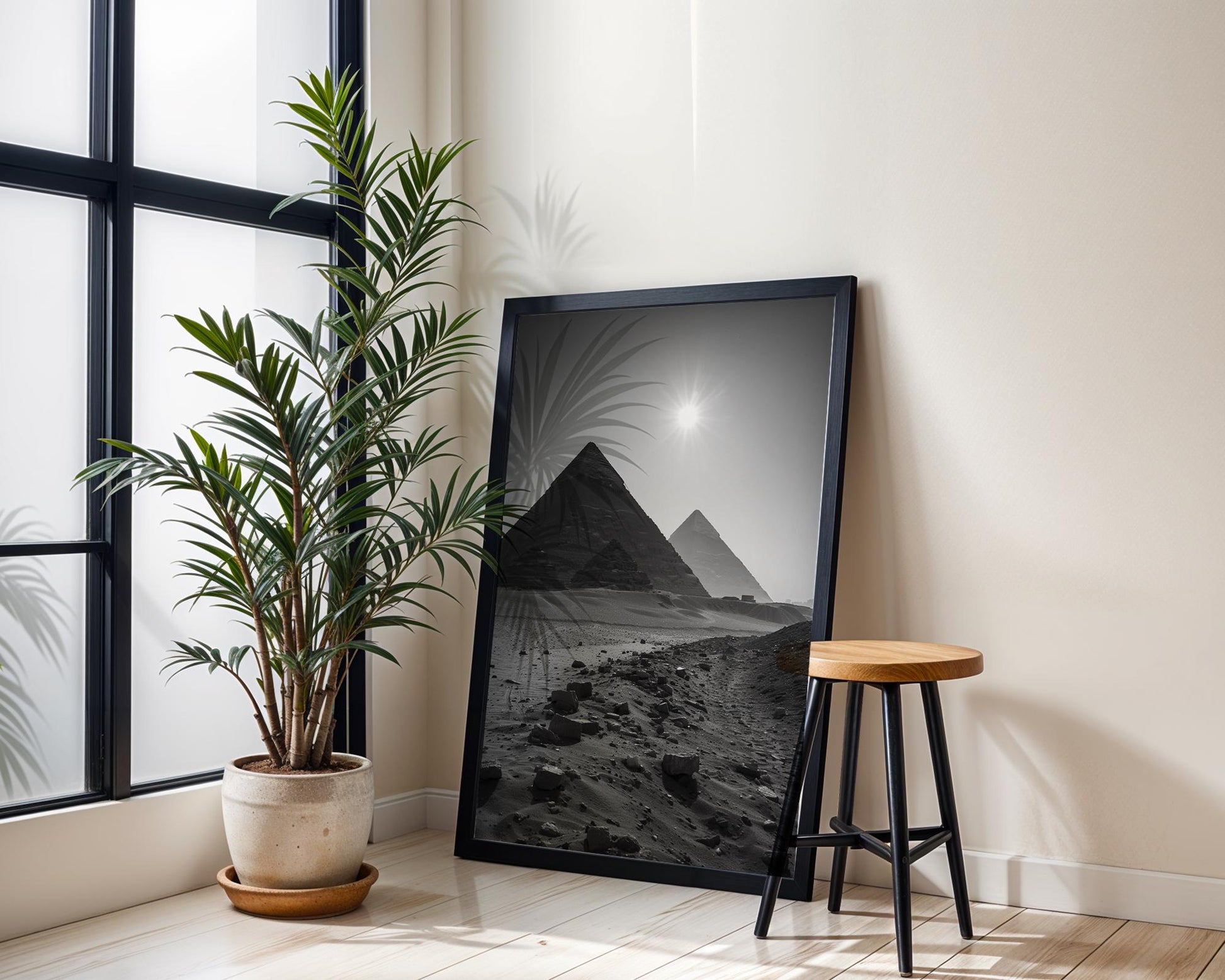 World Landmark | Pyramids of Giza Print | Minimalist Black and White Photography wall art print, minimalist black and white poster, modern Scandinavian wall decor, Monohaus