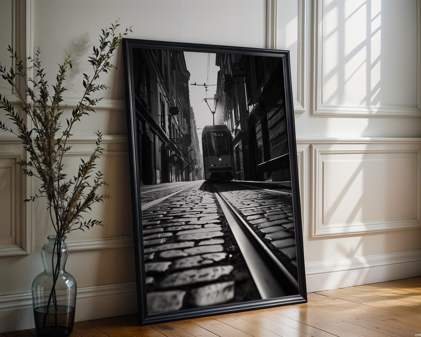 World Landmark | Lisbon Tram Print | Black and White Street Photography, Minimal Decor black and white photo print, minimalist monochrome wall art poster for modern interiors, Monohaus