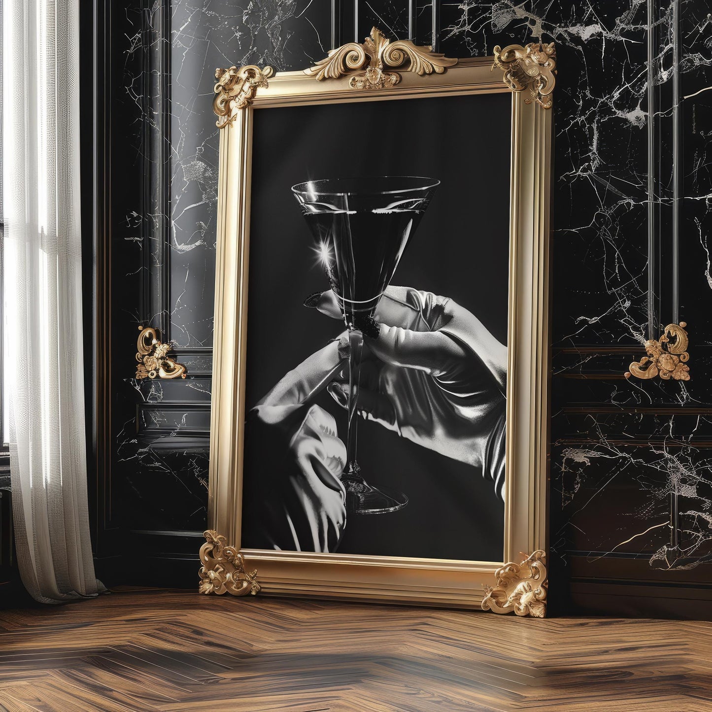 Minimal Wall Art Black and White Martini Print | Glamour Art Deco Bar Photography wall art print, minimalist black and white poster, modern Scandinavian wall decor, Monohaus