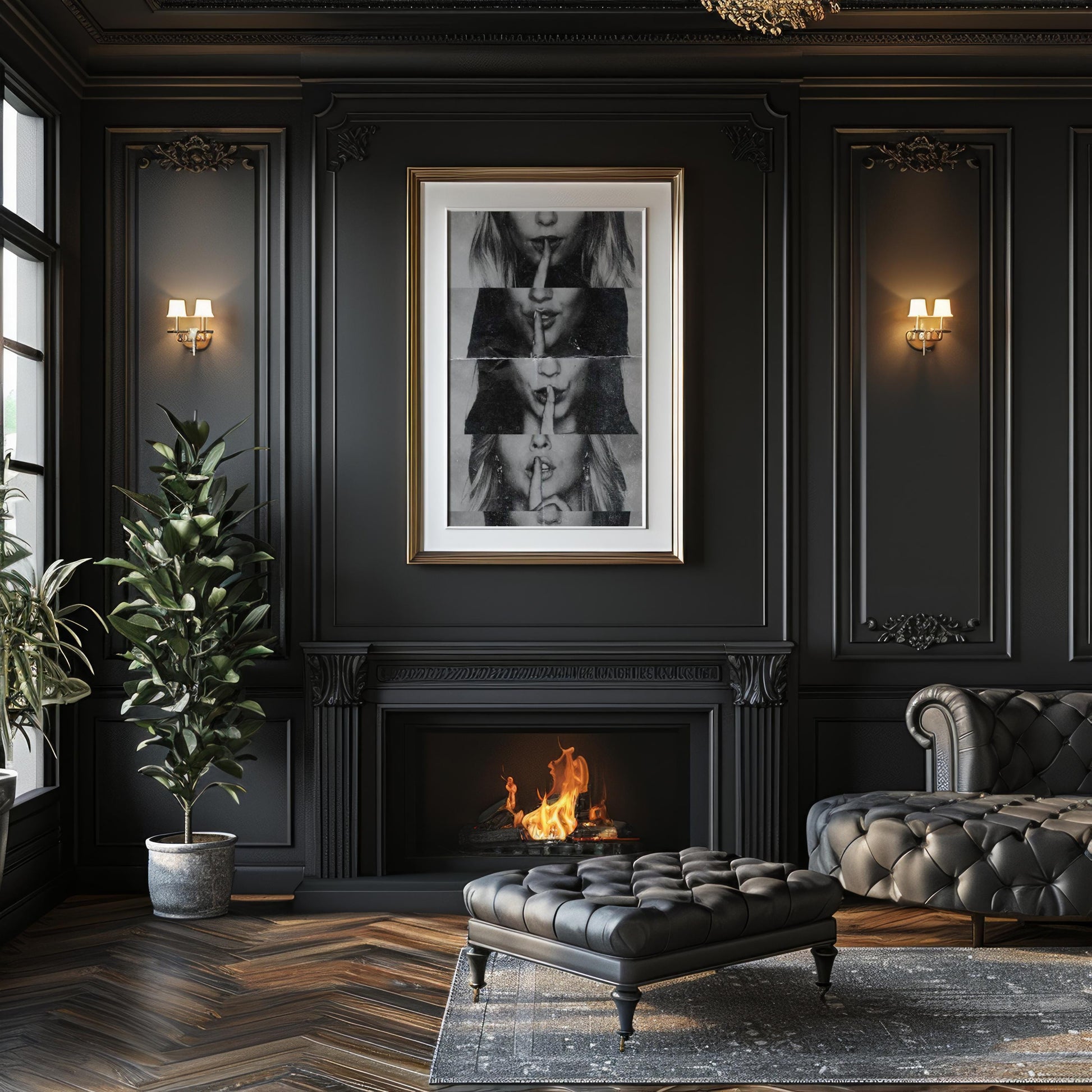 Designer Wall Art | Shush Lips Print | Black and White Photography, Minimalist Decor wall art print, minimalist black and white poster, modern Scandinavian wall decor, Monohaus