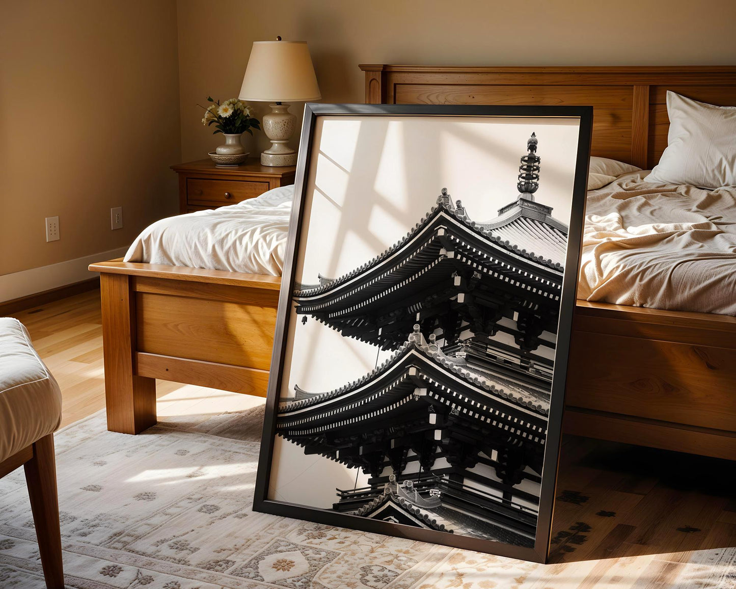 World Landmark | Hōryū-ji Temple Pagoda Print | Nara Japan Black and White Architecture