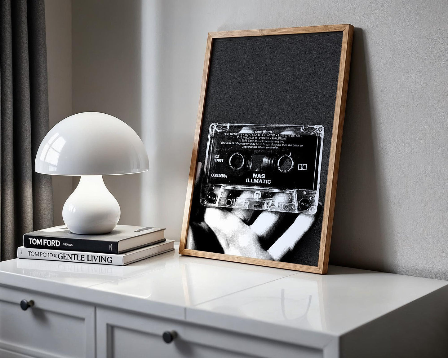 Designer Wall Art | Nas Illmatic Cassette Print | Black and White Hip Hop Photography wall art print, minimalist black and white poster, modern Scandinavian wall decor, Monohaus