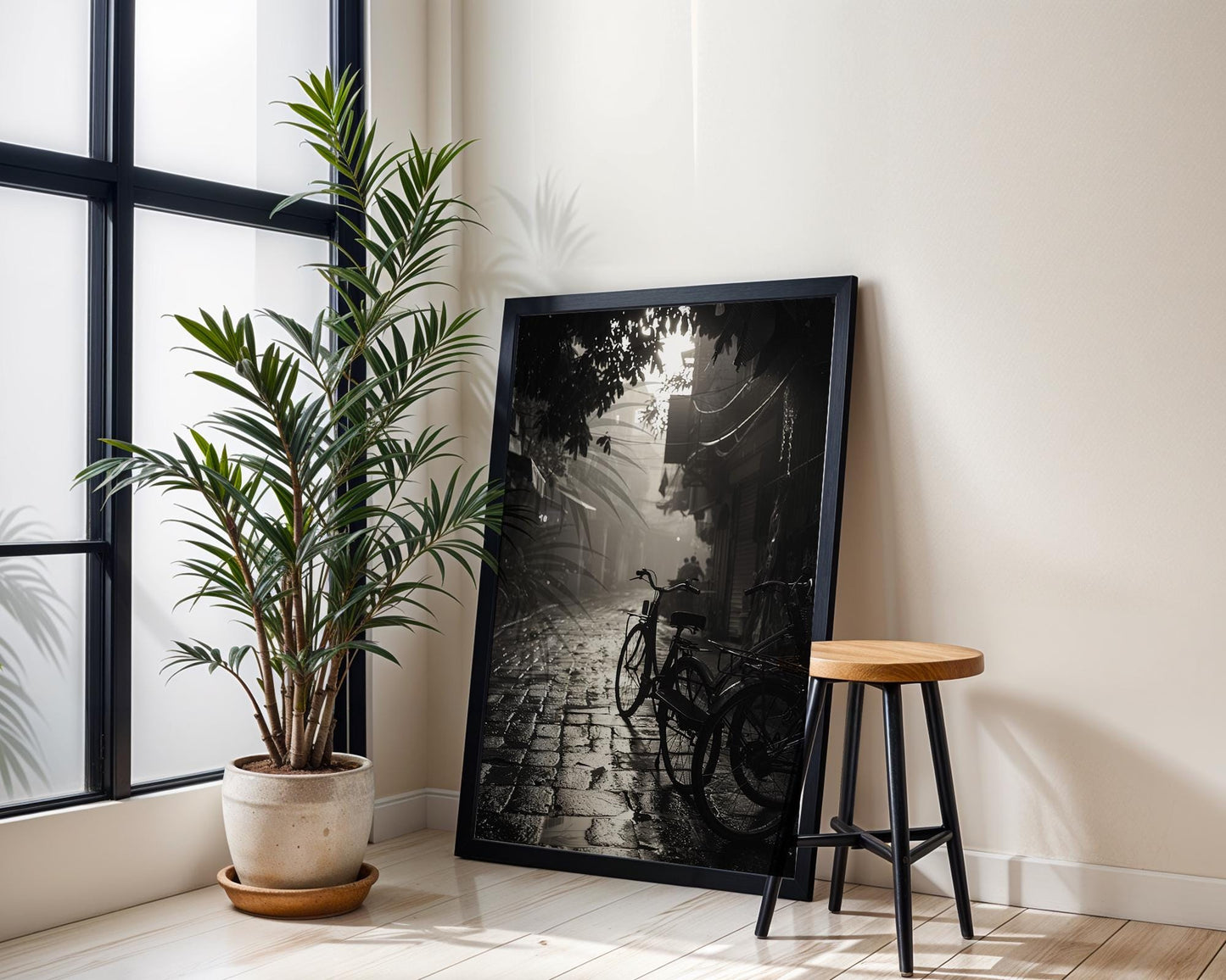 World Landmark | Hanoi Bicycle Alley Print | Black & White Photography, Travel Poster wall art print, minimalist black and white poster, modern Scandinavian wall decor, Monohaus