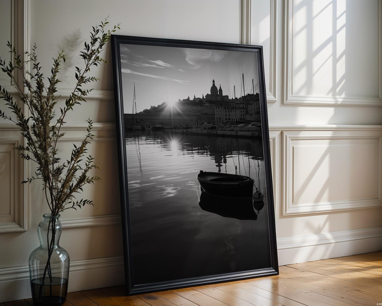 World Landmark | Marseille Harbour Print | Sunrise, French Coastline Photography wall art print, minimalist black and white poster, modern Scandinavian wall decor, Monohaus