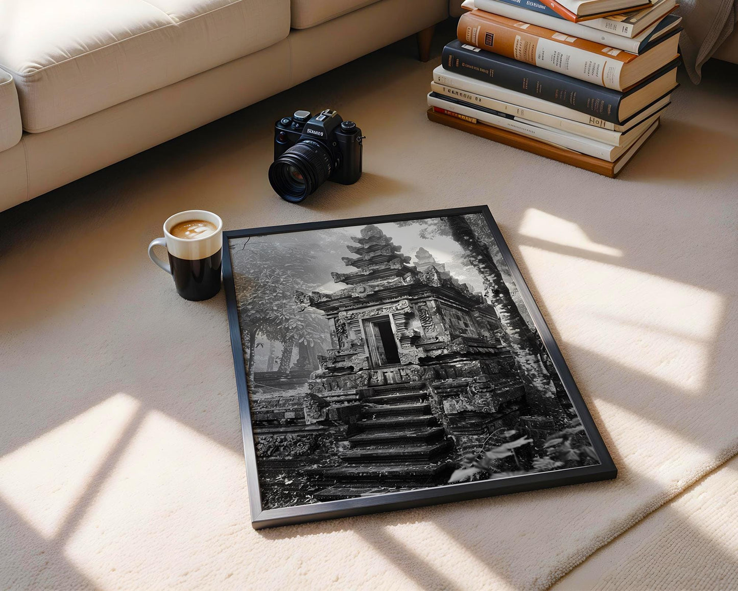 World Landmark | Balinese Temple Gate Photography Print | Black and White Ancient Architecture Wall Art