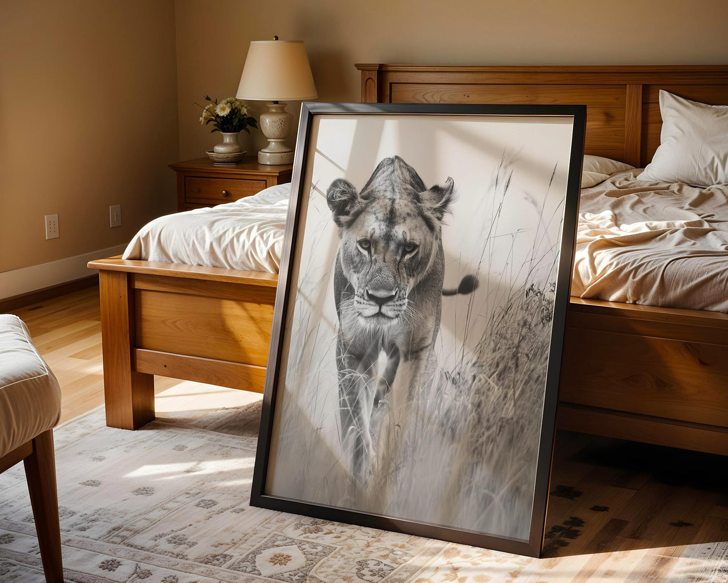 Wildlife Poster | Lioness Fine Art Print | Black & White Safari Photography wall art print, minimalist black and white poster, modern Scandinavian wall decor, Monohaus