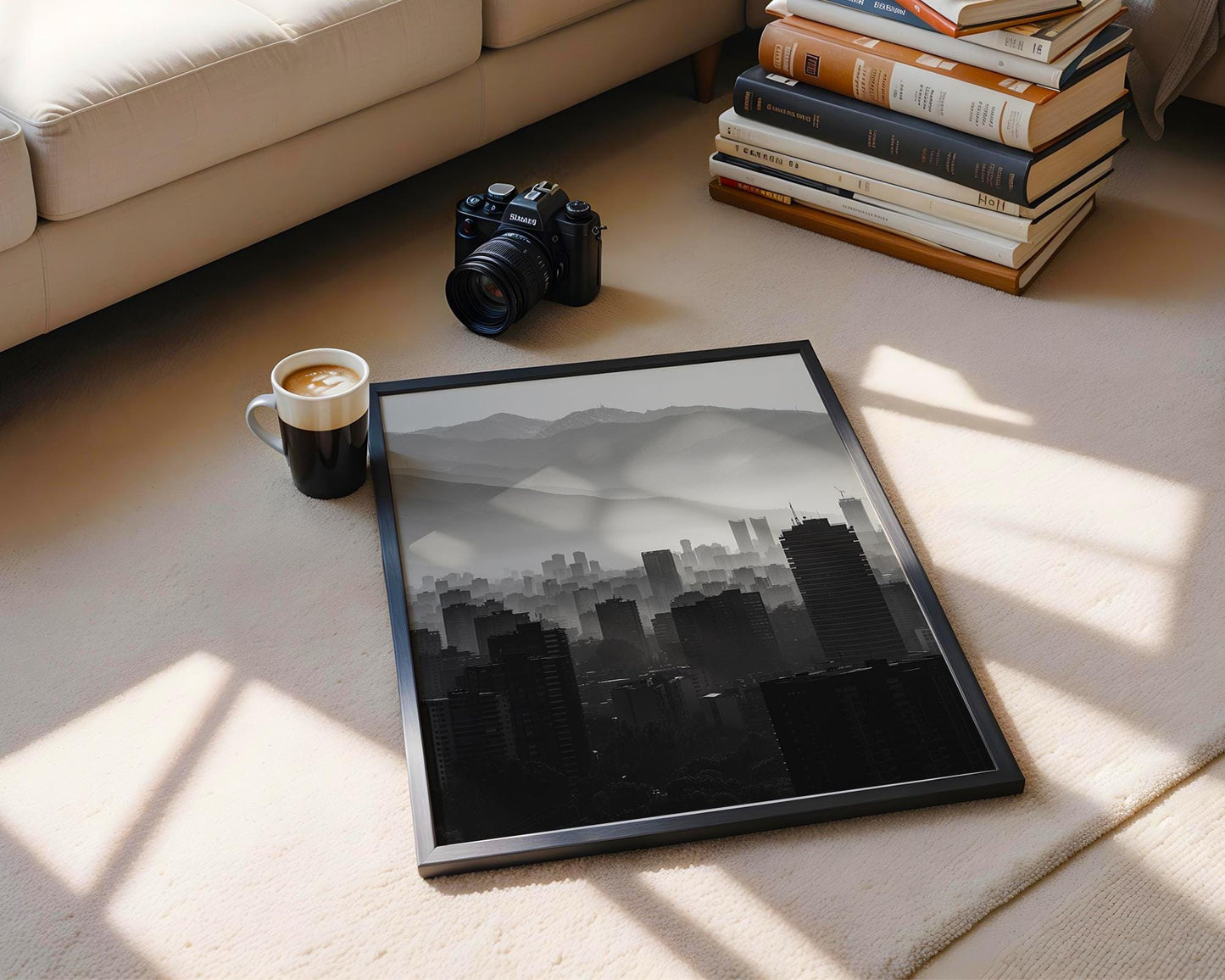 World Landmark | Santiago Chile Skyline Print | Andes Mountains Black and White Photography