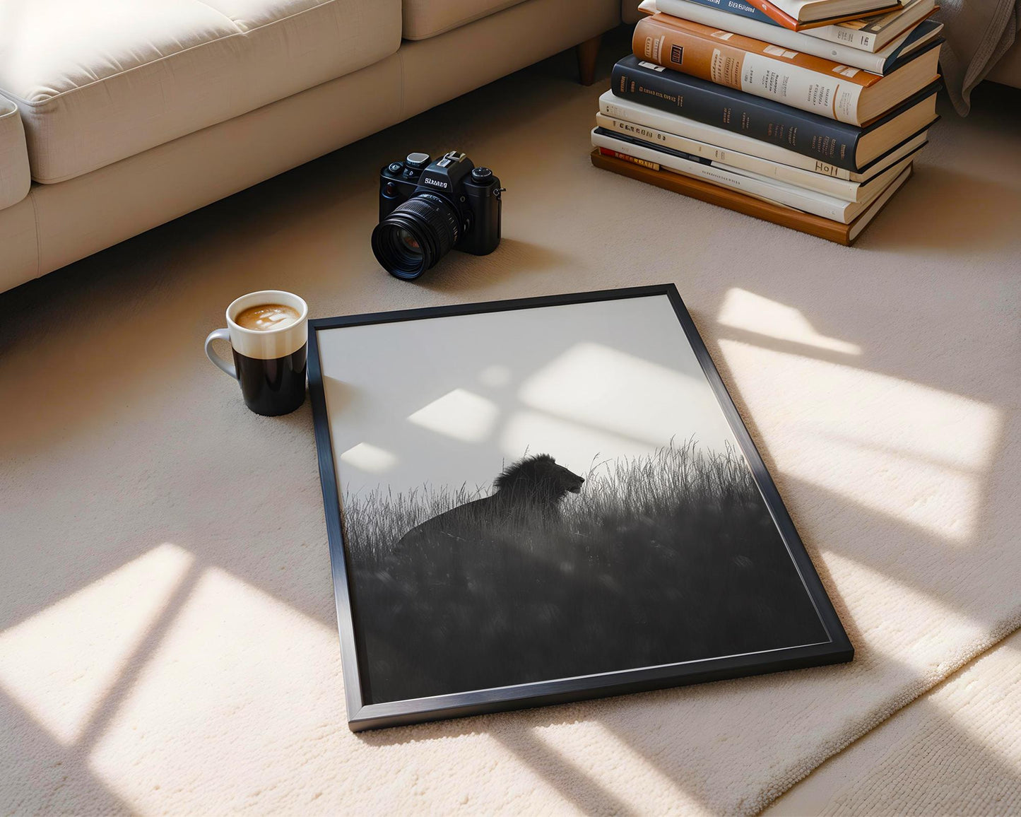 Wildlife Poster | Lion Silhouette Art Print | Minimalist Safari Photography wall art print, minimalist black and white poster, modern Scandinavian wall decor, Monohaus