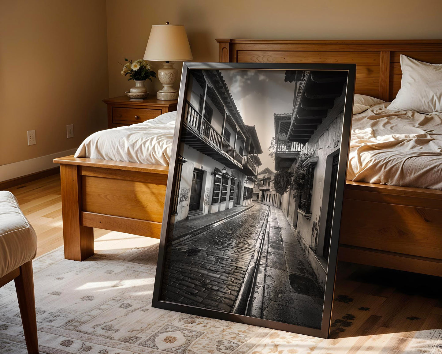 World Landmark | Bogotá Architecture Print | Black and White Cobblestone Street Photography