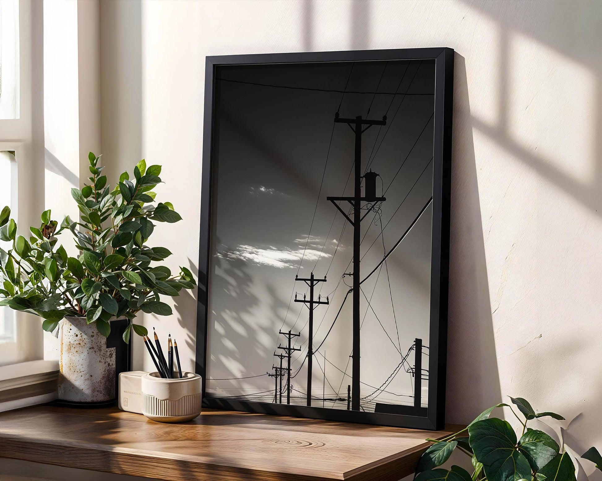 Urban Photography | Power Lines Print | Black and White Photography, Industrial Decor abstract wall art print, geometric minimalist poster, modern Scandinavian decor, Monohaus