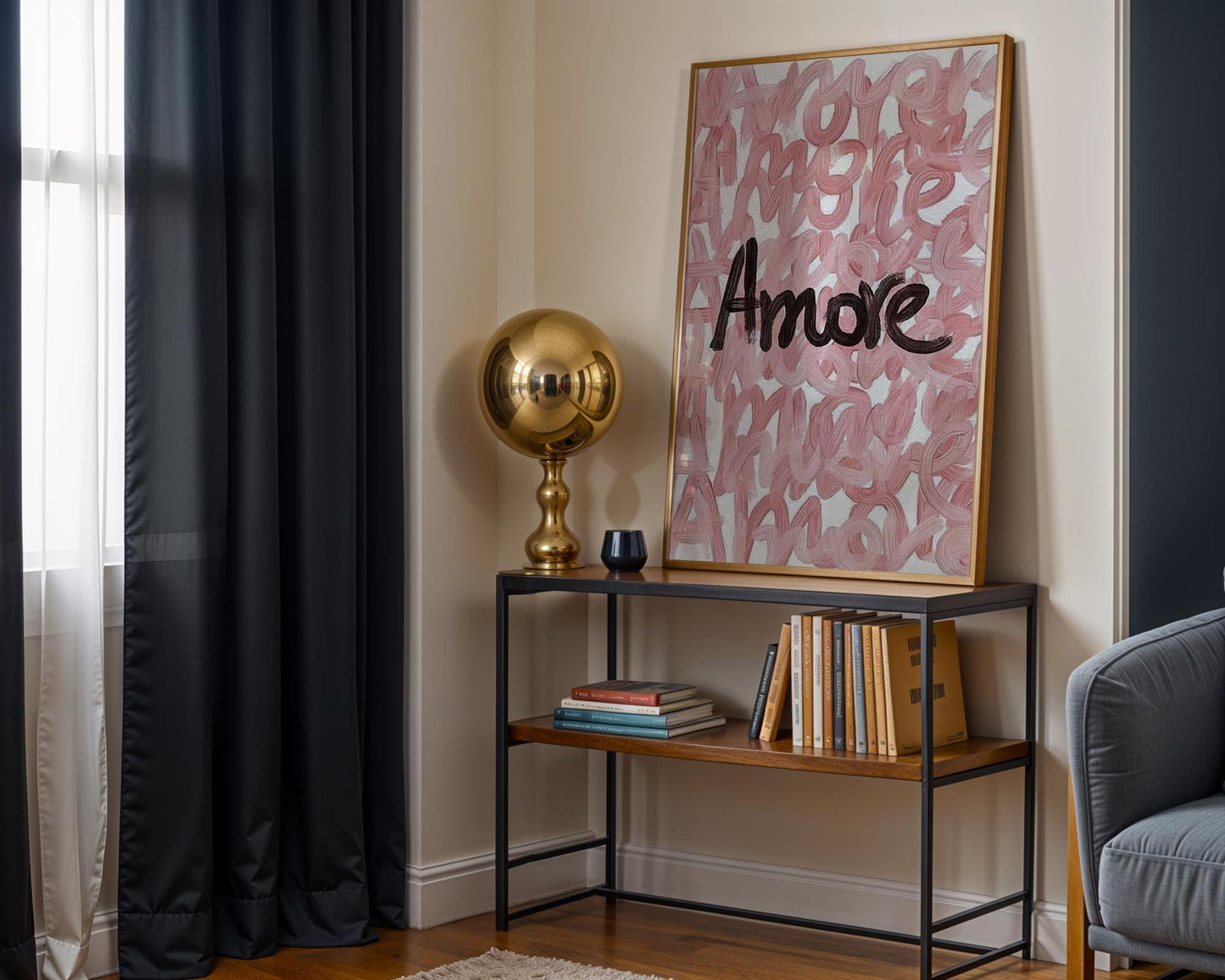 Designer Wall Art | Amore Typography Poster | Modern Blush Pink Love Print typography wall art print, minimalist black and white type poster, modern graphic design decor, Monohaus