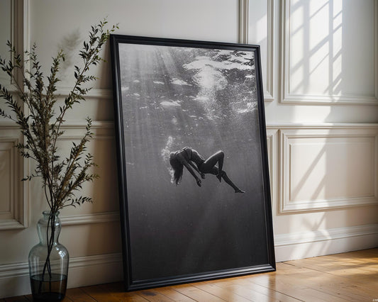 Designer Wall Art | Underwater Woman Print | Ethereal Black and White Photography, Minimalist Art wall art print, minimalist black and white poster, modern Scandinavian wall decor, Monohaus