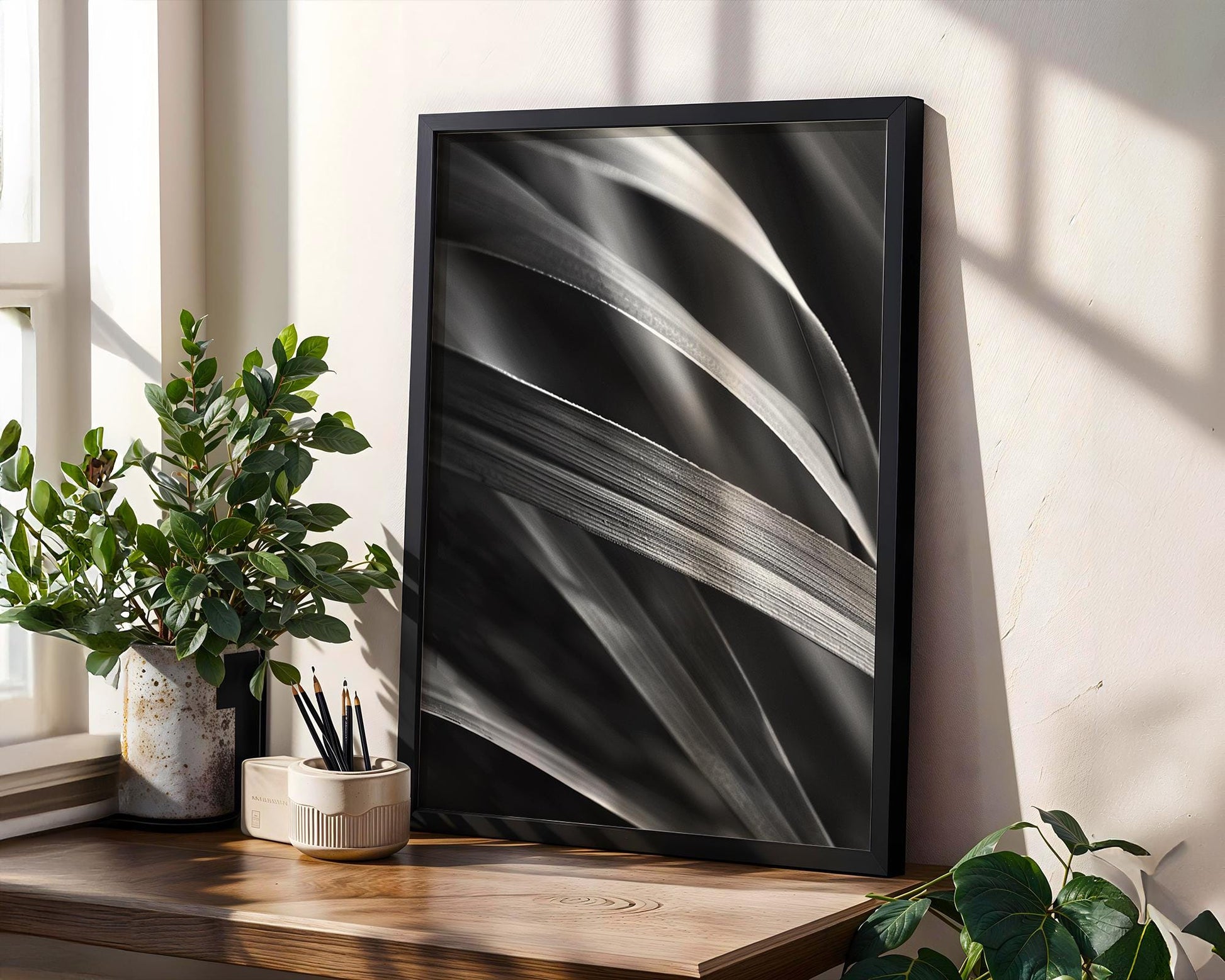 Botanical Photo | Abstract Leaf Macro Photography Print | Black & White Minimal abstract wall art print, geometric minimalist poster, modern Scandinavian decor, Monohaus