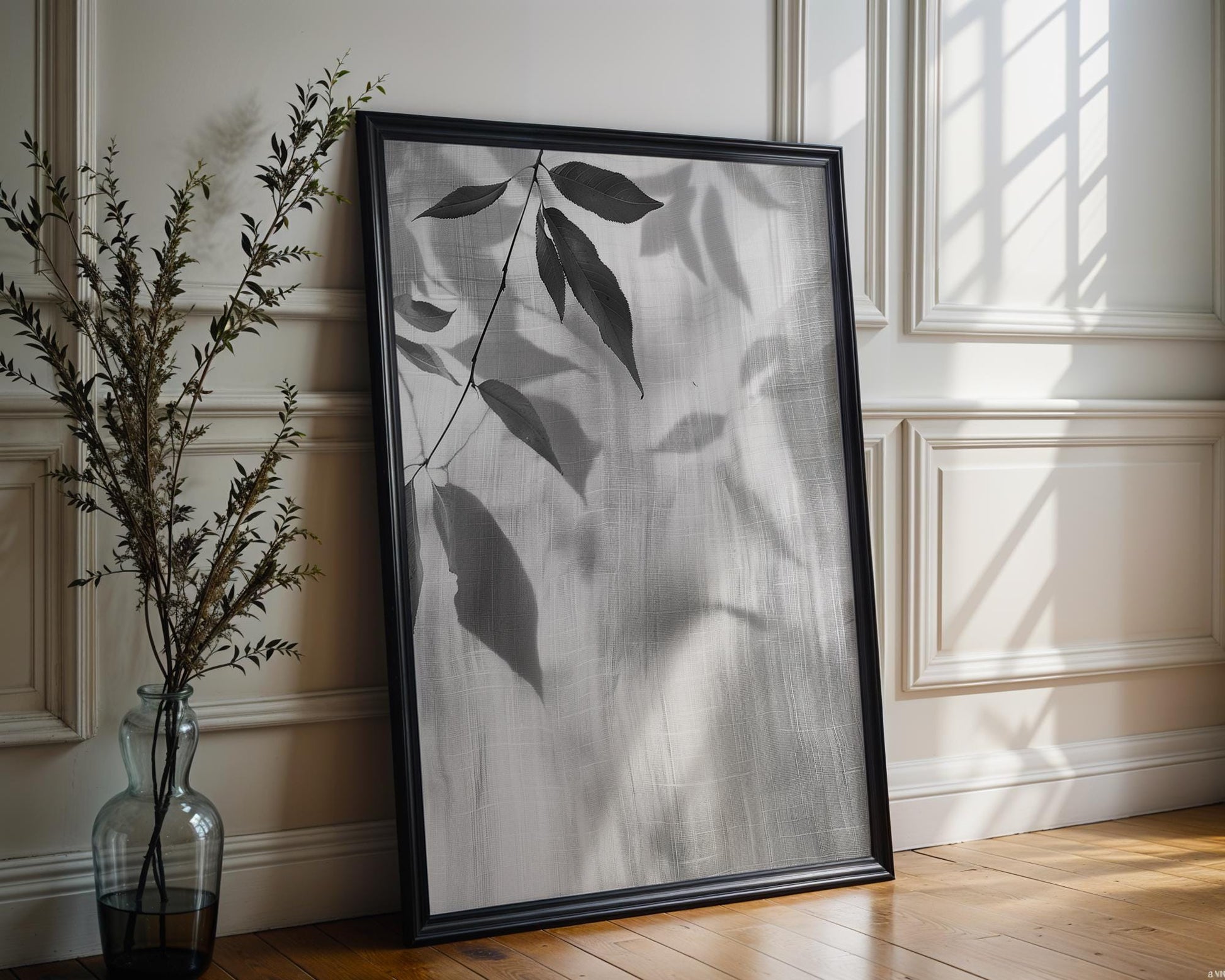 Botanical Photo | Minimal Branch Shadow Leaf Print | Minimal Wall Art Black & White  Home Decor | Abstract Sun Shadow Bathroom Poster abstract wall art print, geometric minimalist poster, modern Scandinavian decor, Monohaus