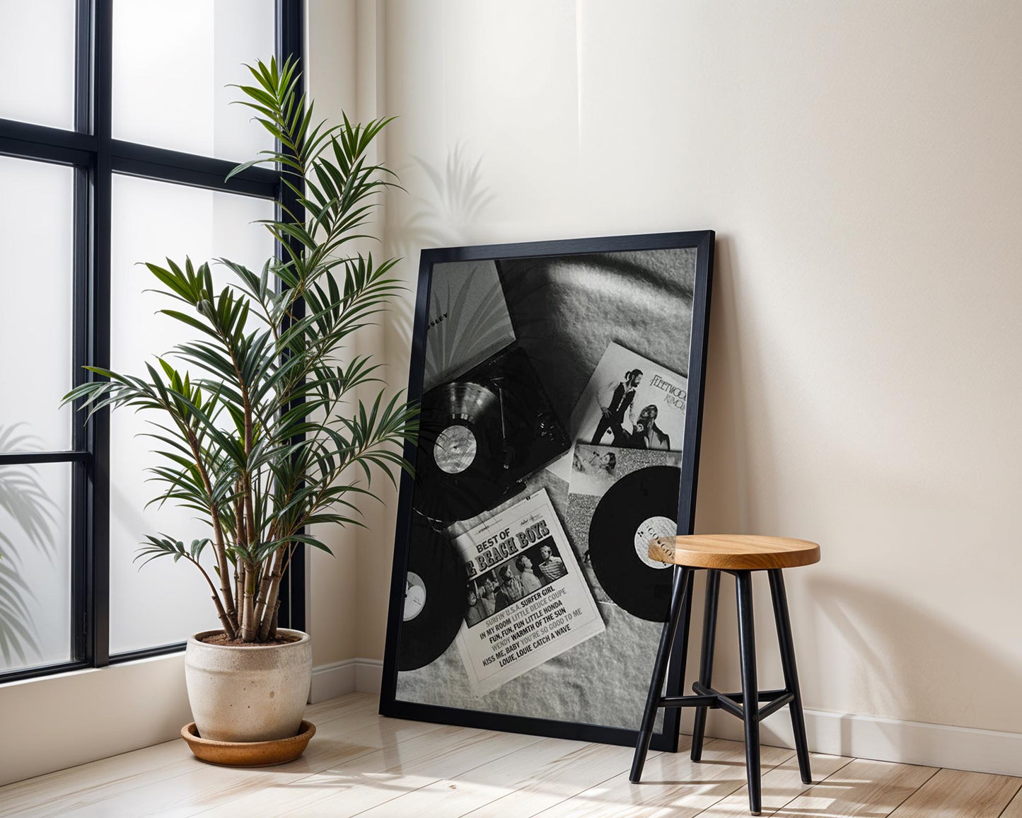 Designer Wall Art | Vinyl Record Player Photography | Black & White Music Poster wall art print, minimalist black and white poster, modern Scandinavian wall decor, Monohaus