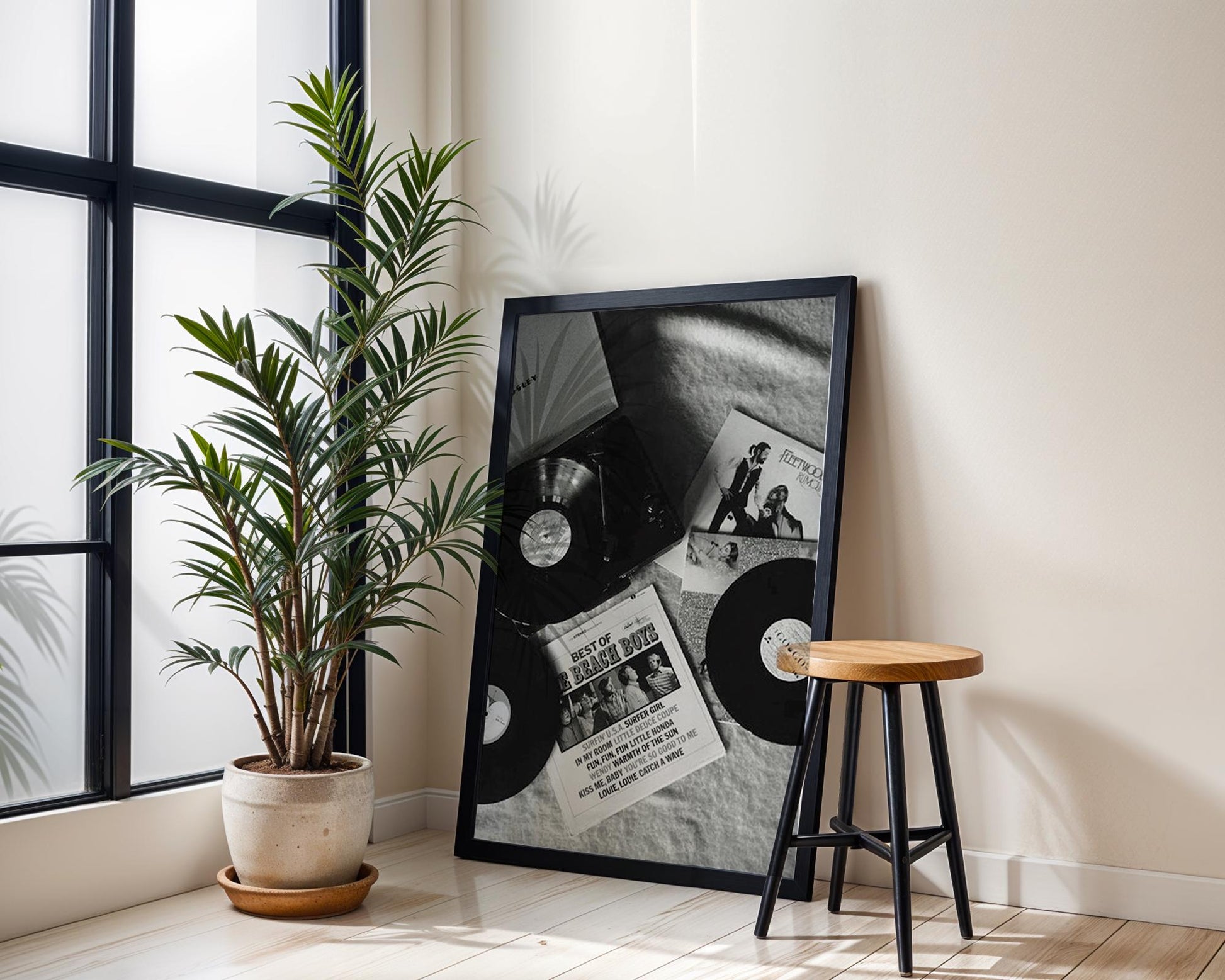 Designer Wall Art | Vinyl Record Player Photography | Black & White Music Poster wall art print, minimalist black and white poster, modern Scandinavian wall decor, Monohaus