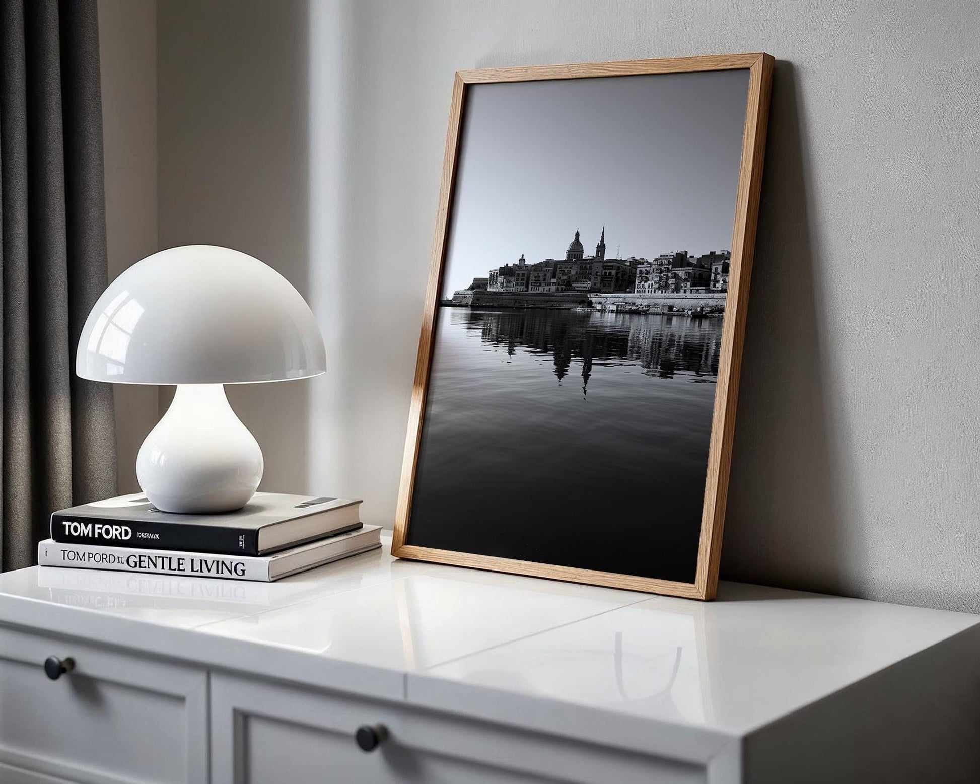 World Landmark | Valletta Harbor Print | Black & White Malta Cityscape Photography wall art print, black and white architectural poster, minimalist modern Scandinavian wall decor, Monohaus