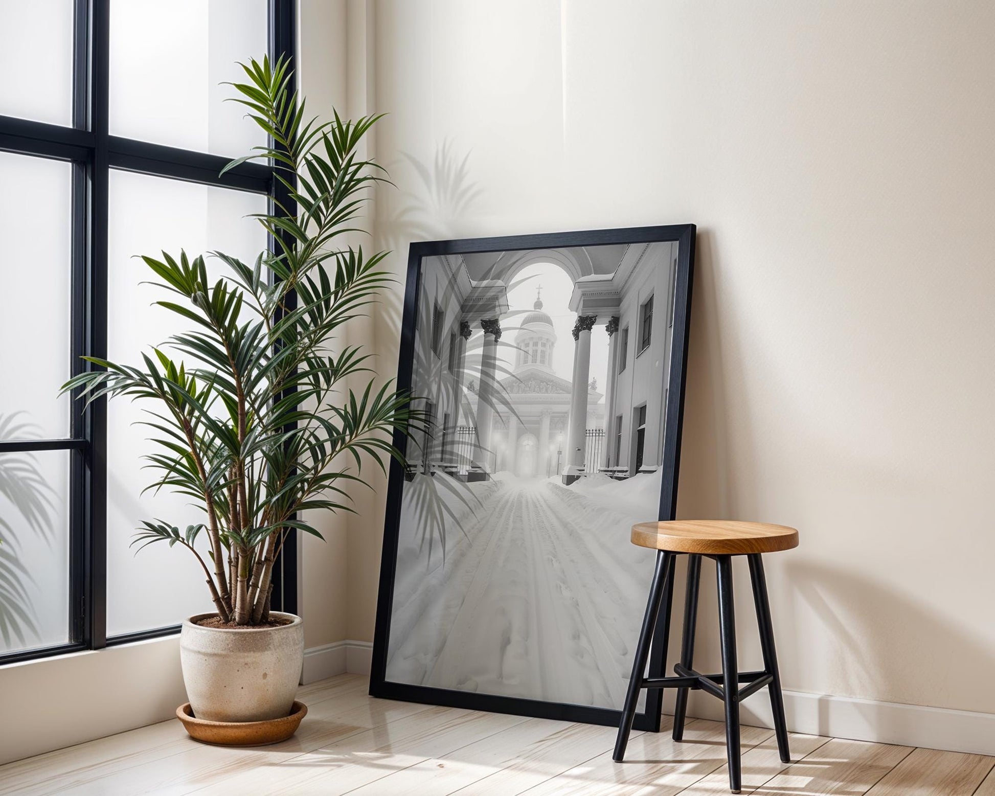 World Landmark | Helsinki Cathedral Winter Print | Minimalist Nordic Wall Art wall art print, minimalist black and white poster, modern Scandinavian wall decor, Monohaus