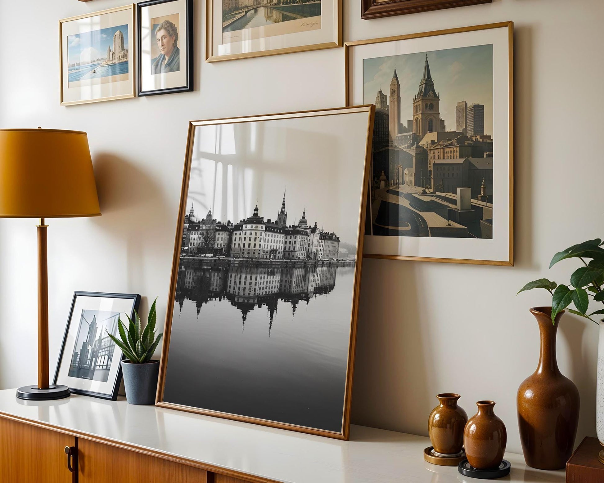 World Landmark | Stockholm Photography Print | Gamla Stan Waterfront, Scandinavian Art wall art print, minimalist black and white poster, modern Scandinavian wall decor, Monohaus