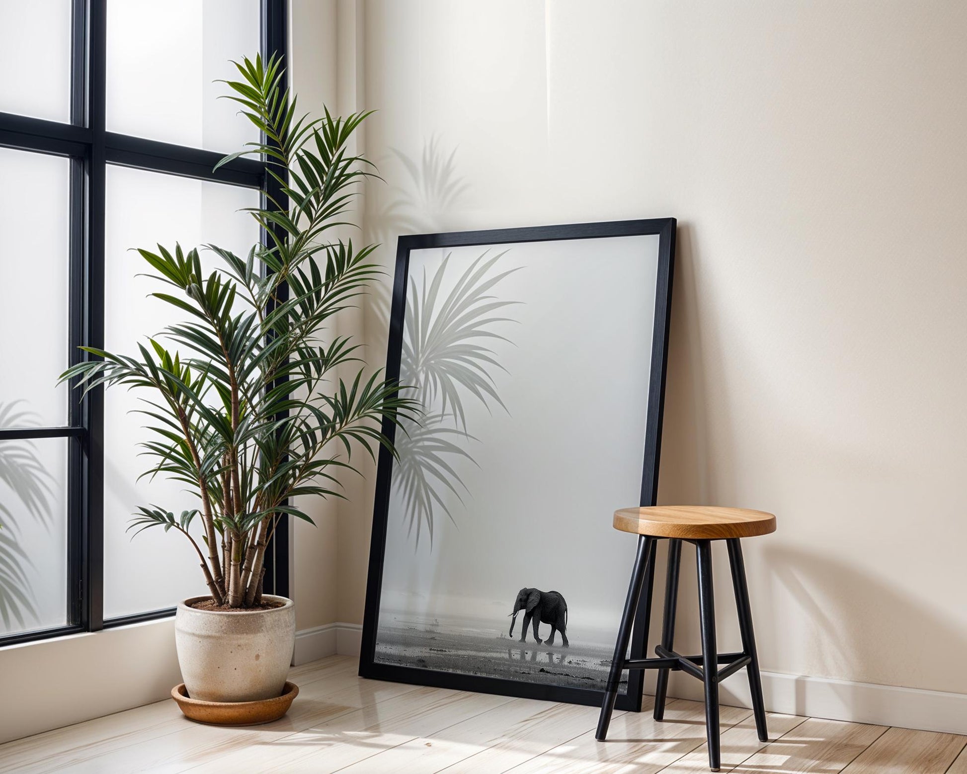 Wildlife Poster | Elephant in Mist Print | Minimalist Safari Wall Art wall art print, minimalist black and white poster, modern Scandinavian wall decor, Monohaus