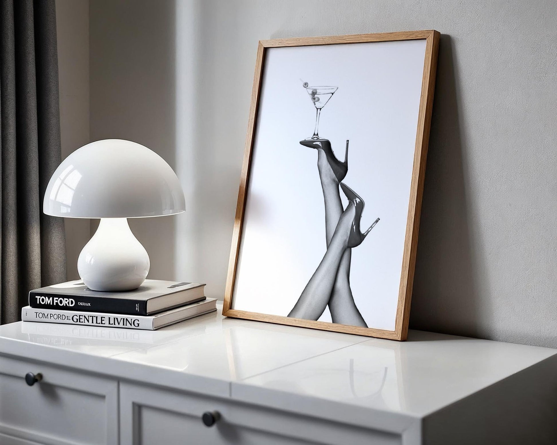 Designer Wall Art | Martini & Heels Print | Black and White Fashion Home Decor wall art print, minimalist black and white poster, modern Scandinavian wall decor, Monohaus