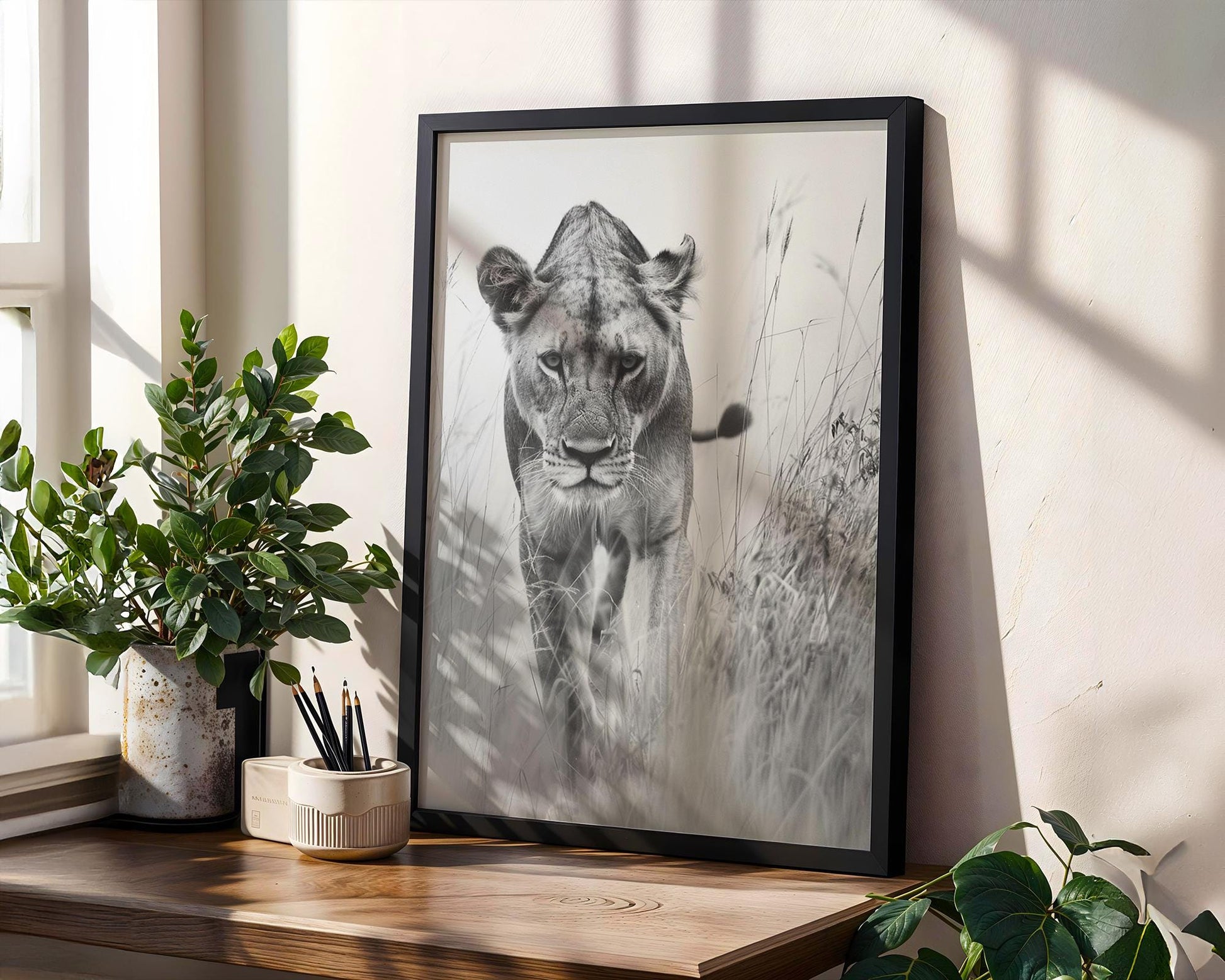Wildlife Poster | Lioness Fine Art Print | Black & White Safari Photography wall art print, minimalist black and white poster, modern Scandinavian wall decor, Monohaus