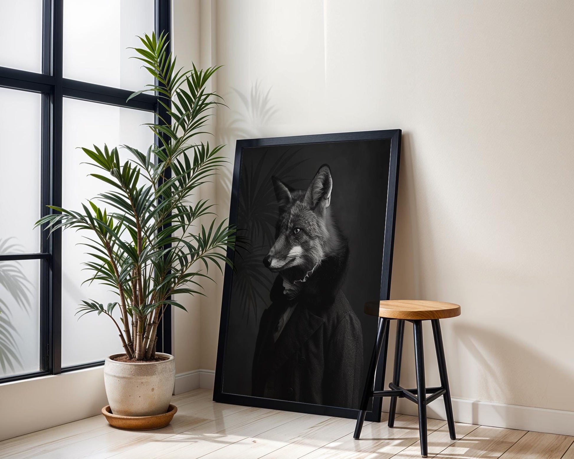 Designer Wall Art | Fox Portrait | Modern Animal Decor | Black & White wall art print, minimalist black and white poster, modern Scandinavian wall decor, Monohaus