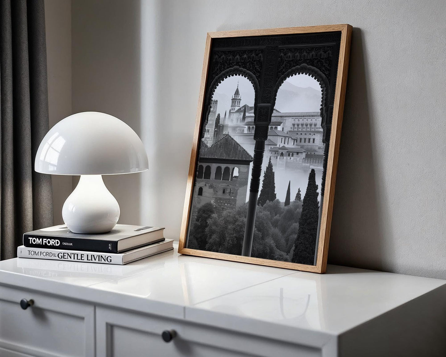 World Landmark | Alhambra Palace Arches Print | Moorish Architecture Photography wall art print, black and white architectural poster, minimalist modern Scandinavian wall decor, Monohaus
