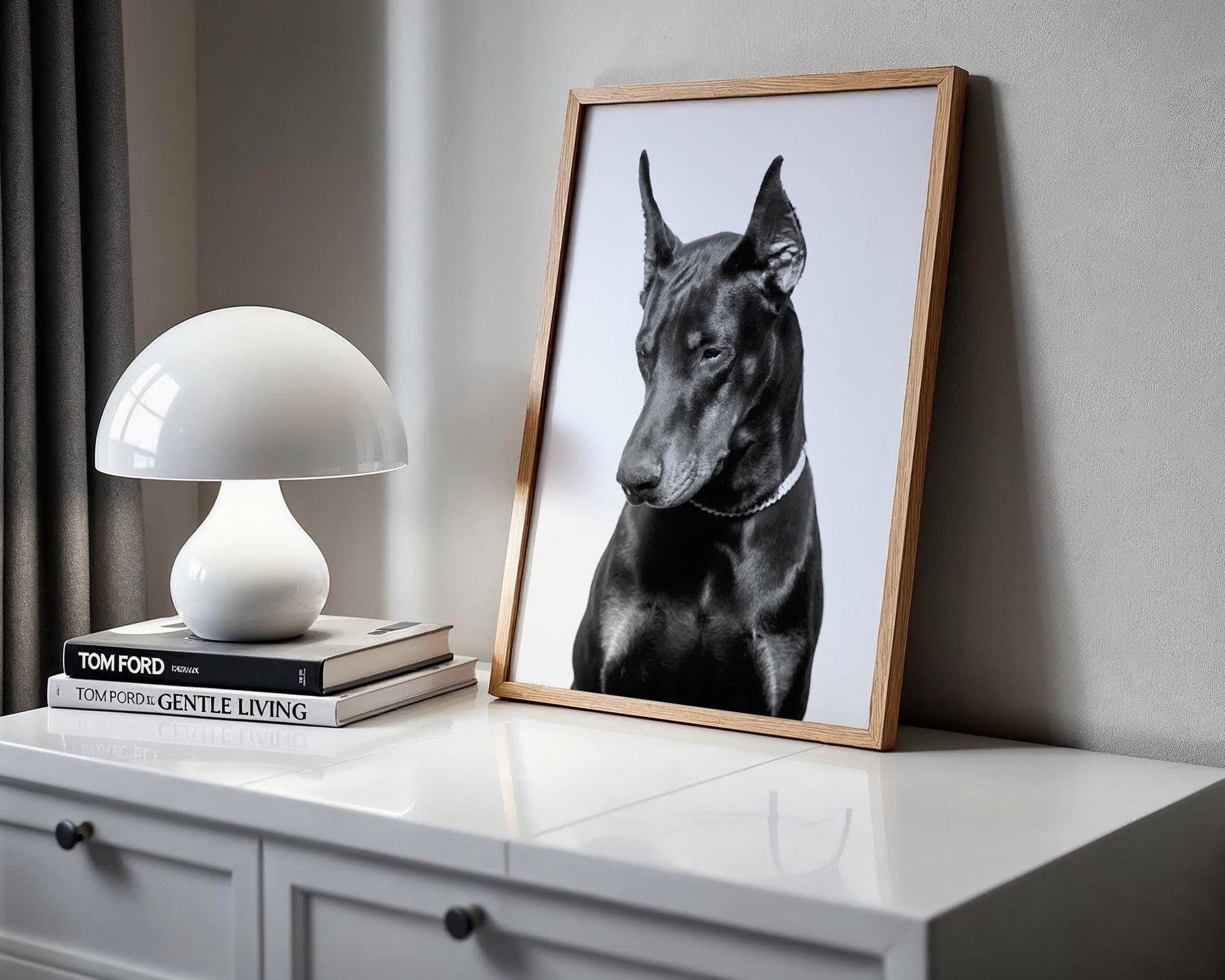 Designer Wall Art | Doberman Portrait Print | Minimalist Black and White Dog Art wall art print, minimalist black and white poster, modern Scandinavian wall decor, Monohaus