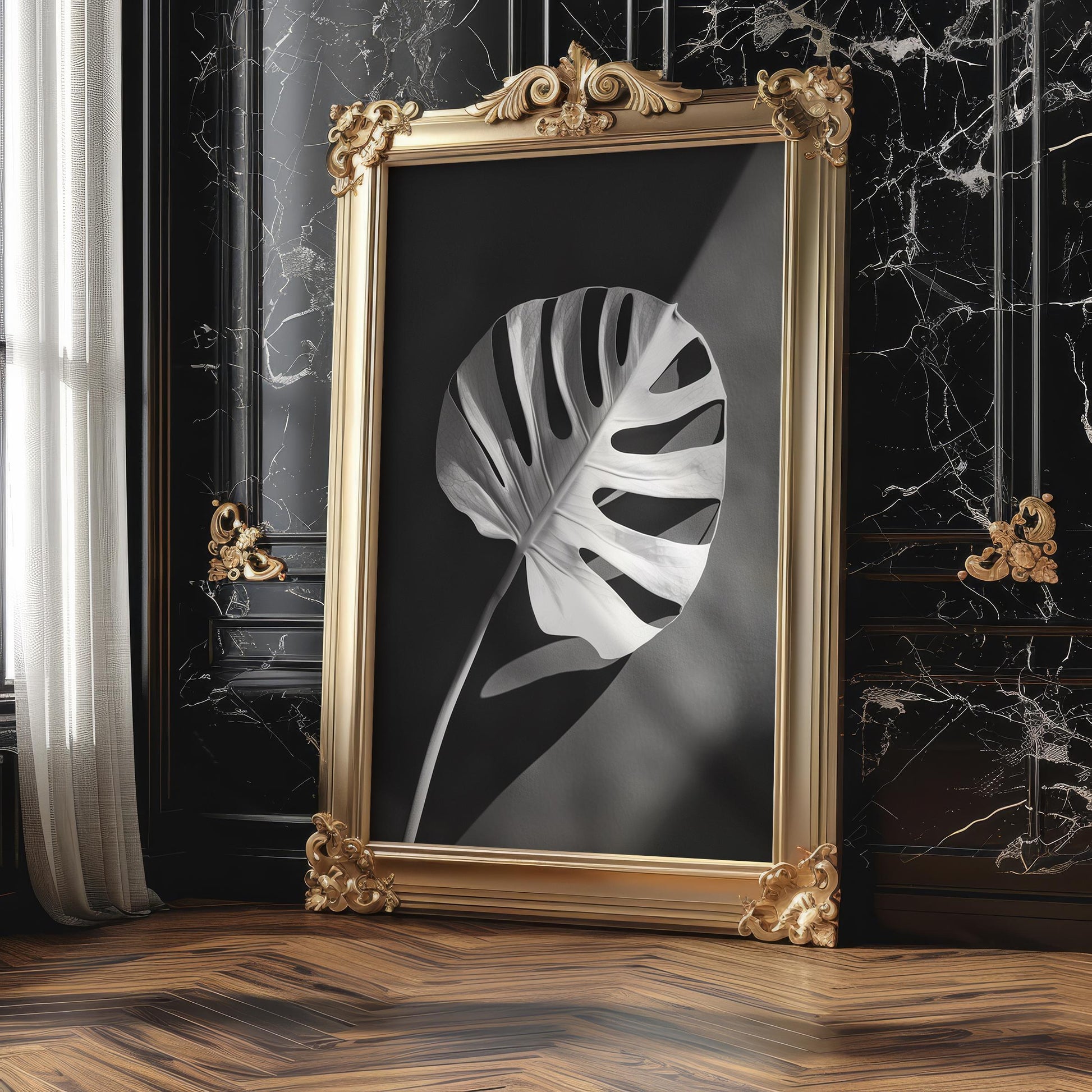 Botanical Photo | Monstera Leaf Print | Minimalist Black and White Scandi Art wall art print, minimalist black and white poster, modern Scandinavian wall decor, Monohaus