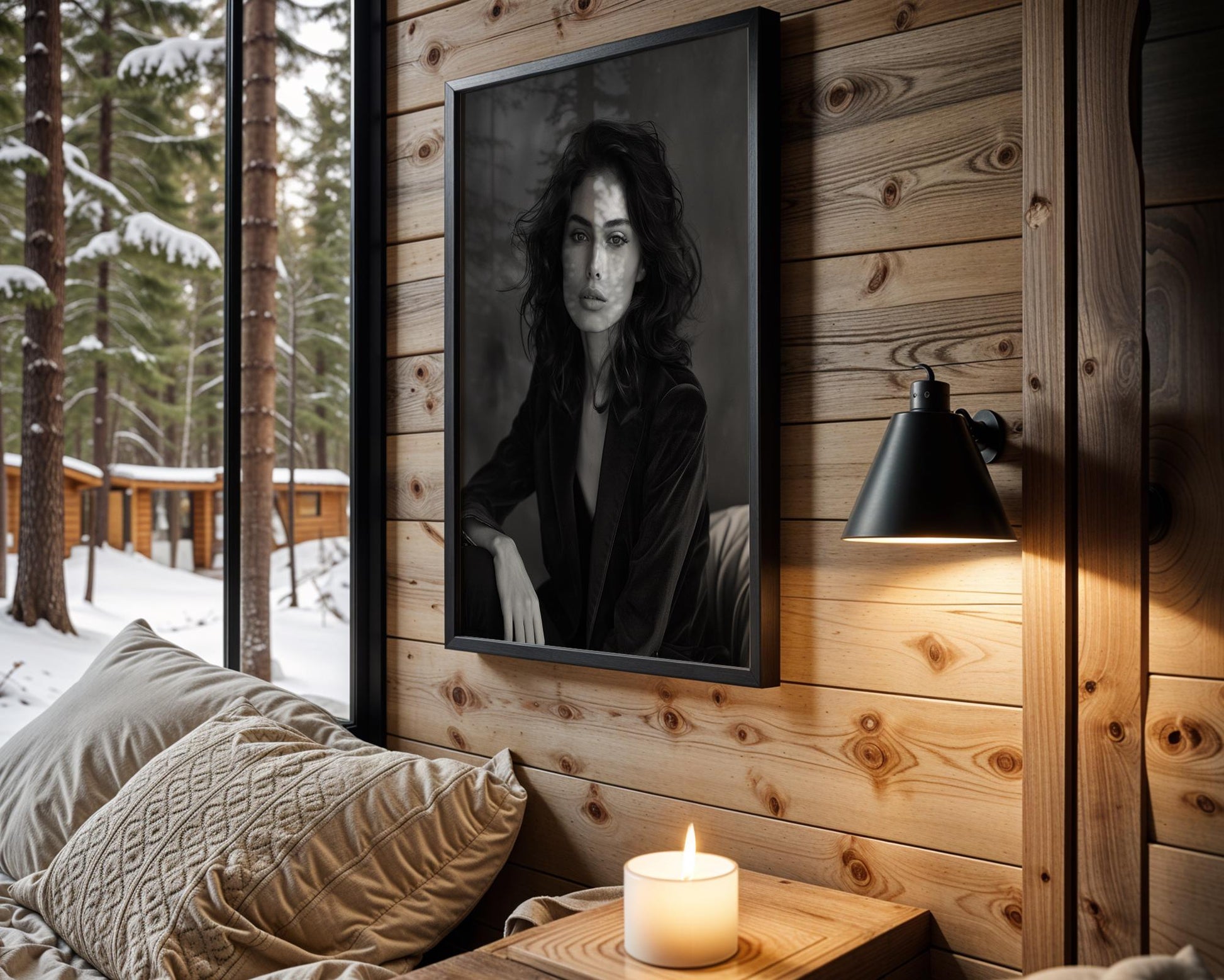 Minimal Wall Art Woman In Corduroy Blazer Portrait | Moody Dark Beauty Art wall art print, minimalist black and white poster, modern Scandinavian wall decor, Monohaus