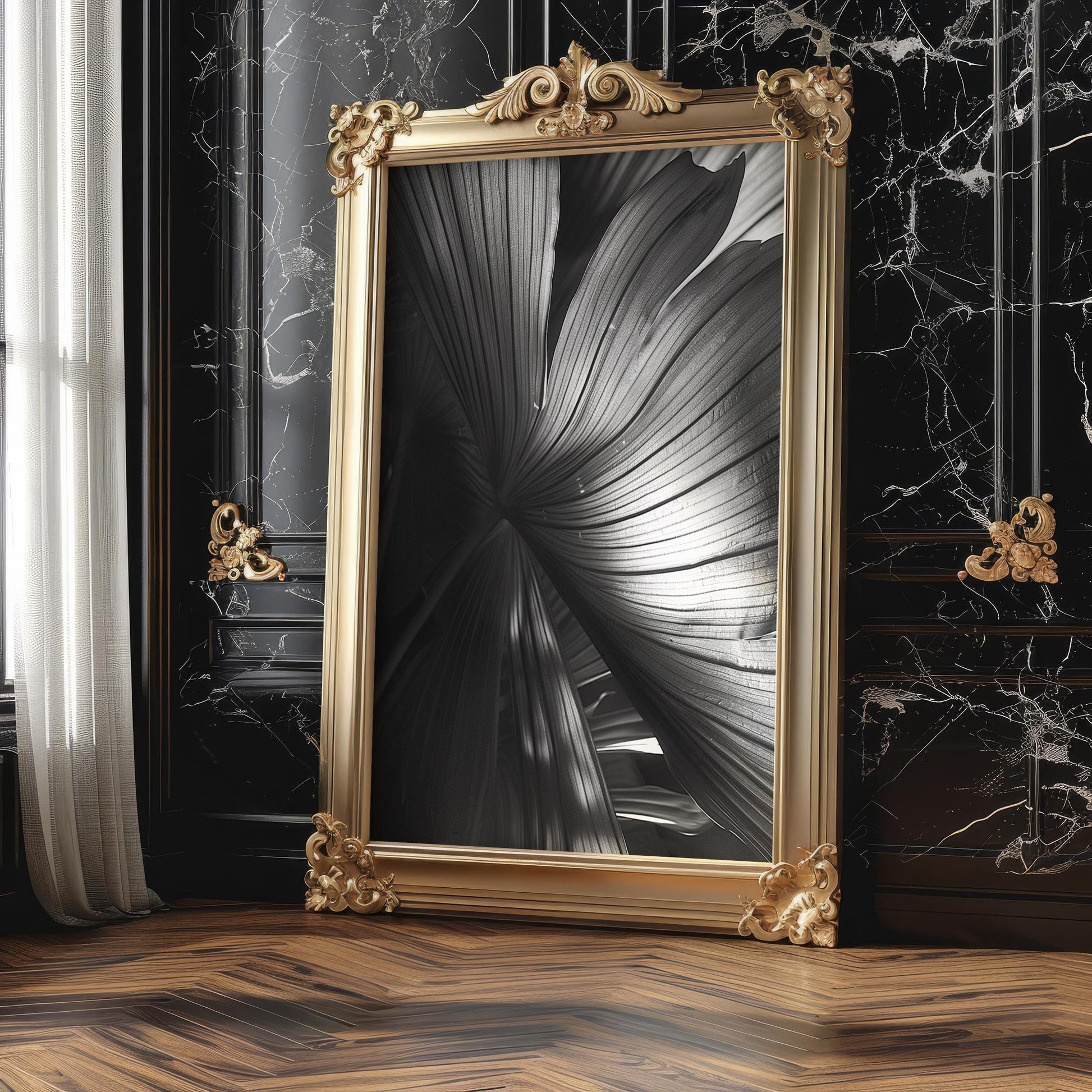 Botanical Photo | Dark Palm Frond Leaf Print | Black & White Tropical Home Decor wall art print, minimalist black and white poster, modern Scandinavian wall decor, Monohaus